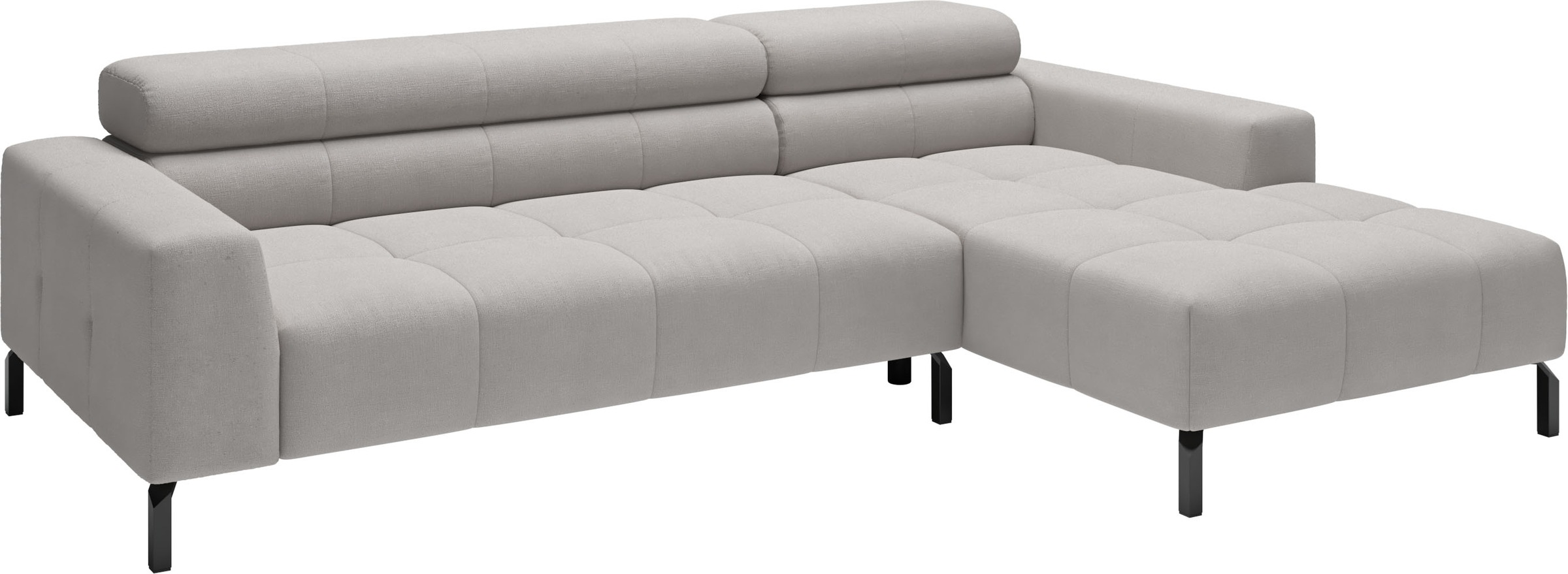 Ecksofa HOME AFFAIRE "Ecksofa Claya, L-Form, Kopfteilverstellung, Breite 258 cm", light grau, B:258cm H:71cm T:179cm, 100% Polyester, Sofas, Ecksofa, Moderne Steppung, weicher Polsteraufbau & saugroboterfreundliche Höhe 2