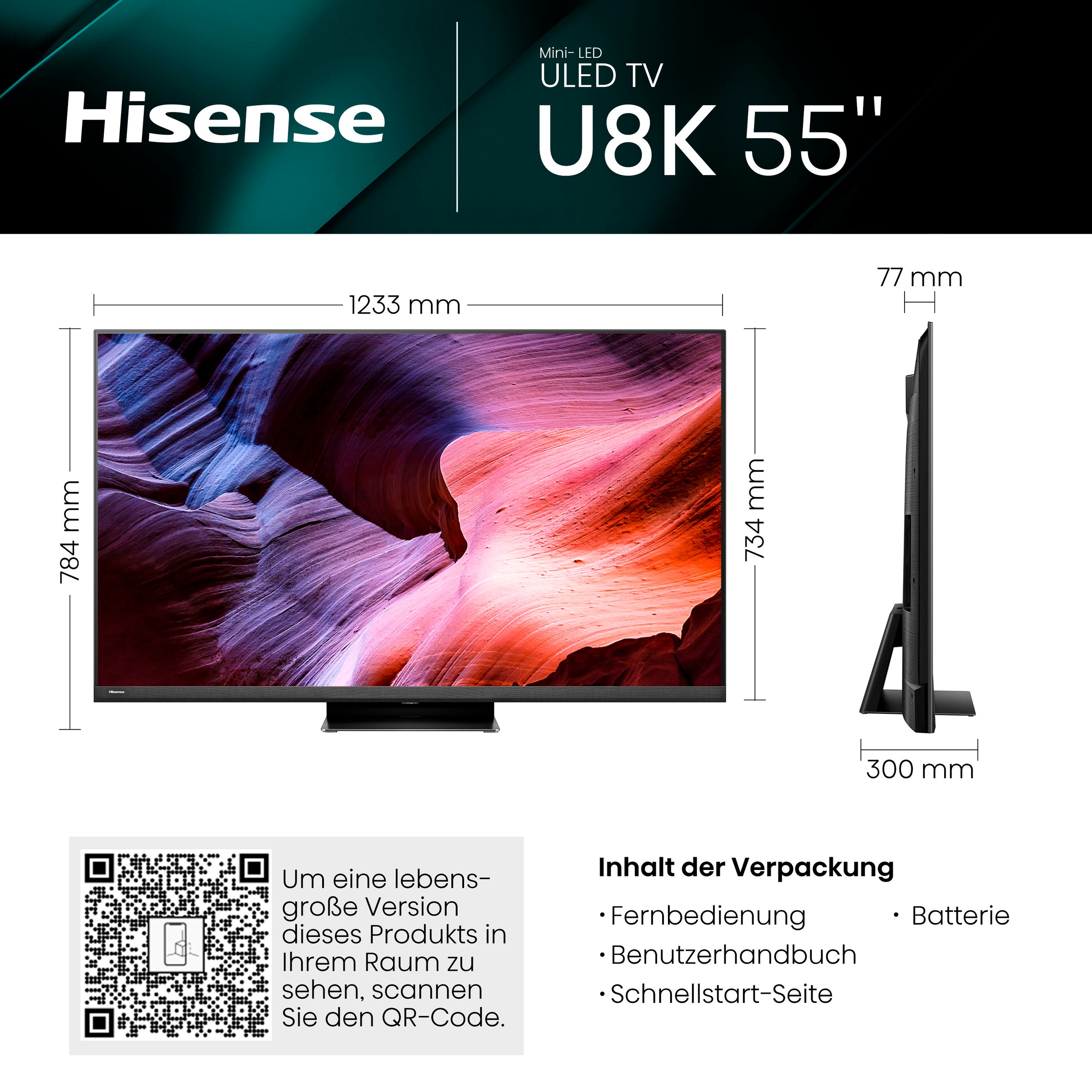 Hisense Mini-LED-Fernseher »55U8KQ«, 4K Ultra HD, Smart-TV
