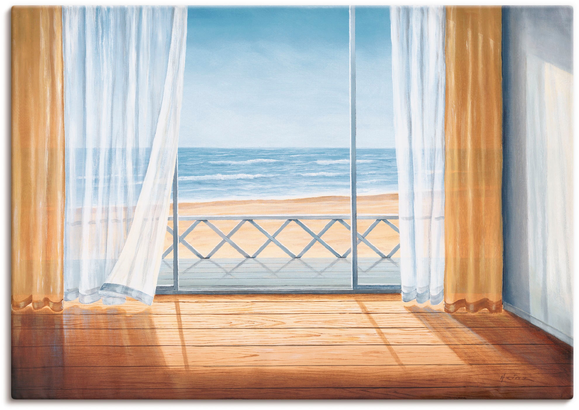 Artland Wandbild "Terrasse mit Meerblick" Fensterblick 1 Stk. tlg. als Alubild, Outdoorbild, Leinwandbild in verschied. Größen