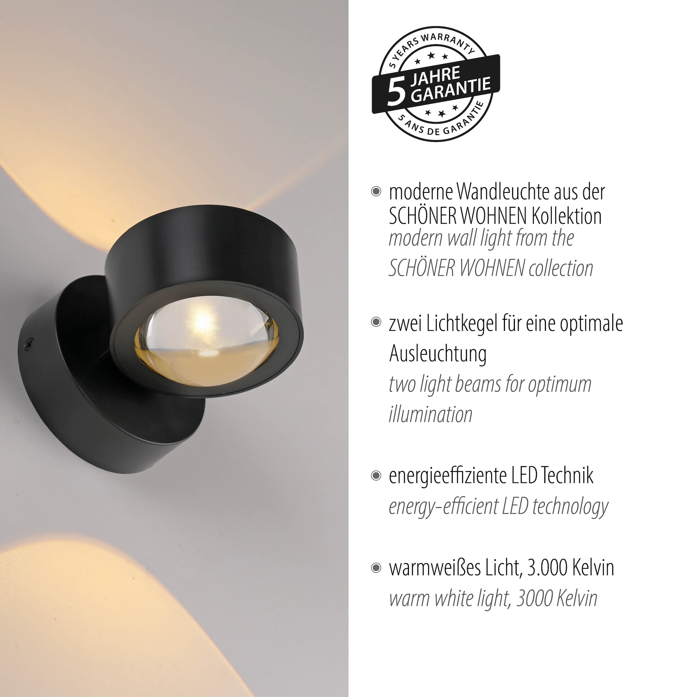 SCHÖNER WOHNEN-Kollektion LED Wandleuchte »CHIA« LED-Board 1 Stk. Warmweiß SCHÖNER WOHNEN Kollektion, Up- und Downlight
