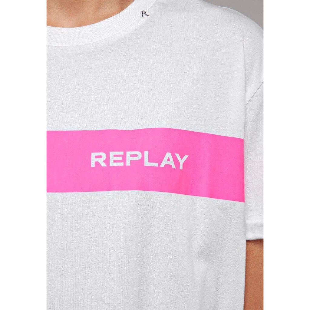Replay T-Shirt, mit auffälligem Neon-Logoprint