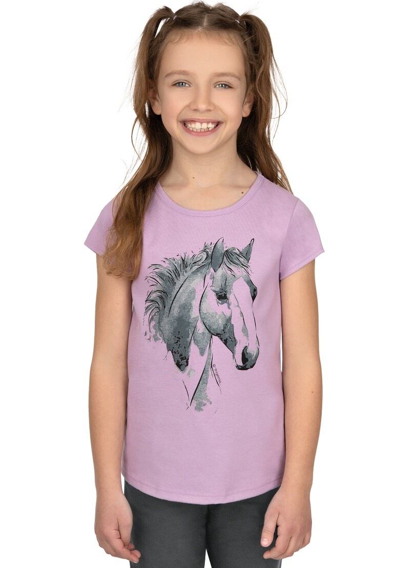 Trigema T-Shirt »TRIGEMA T-Shirt niedlichem | online Pferdemotiv« BAUR kaufen mit