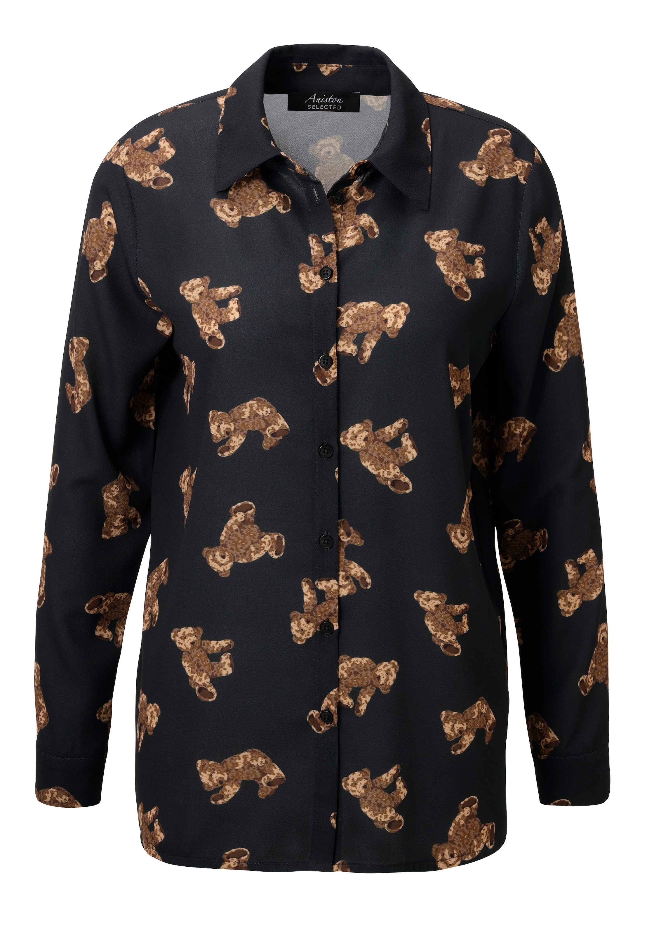 Aniston SELECTED Hemdbluse, mit trendigen Teddybärchen bedruckt - NEUE KOLLEKTION