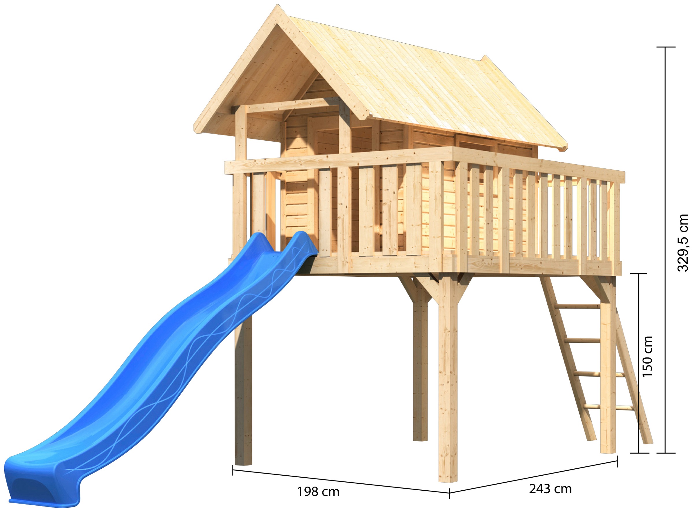 AKUBI Spielturm »Fidel«, (Set, 2 tlg.), BxTxH: 198x243x329,5 cm, mit Rutsche in blau