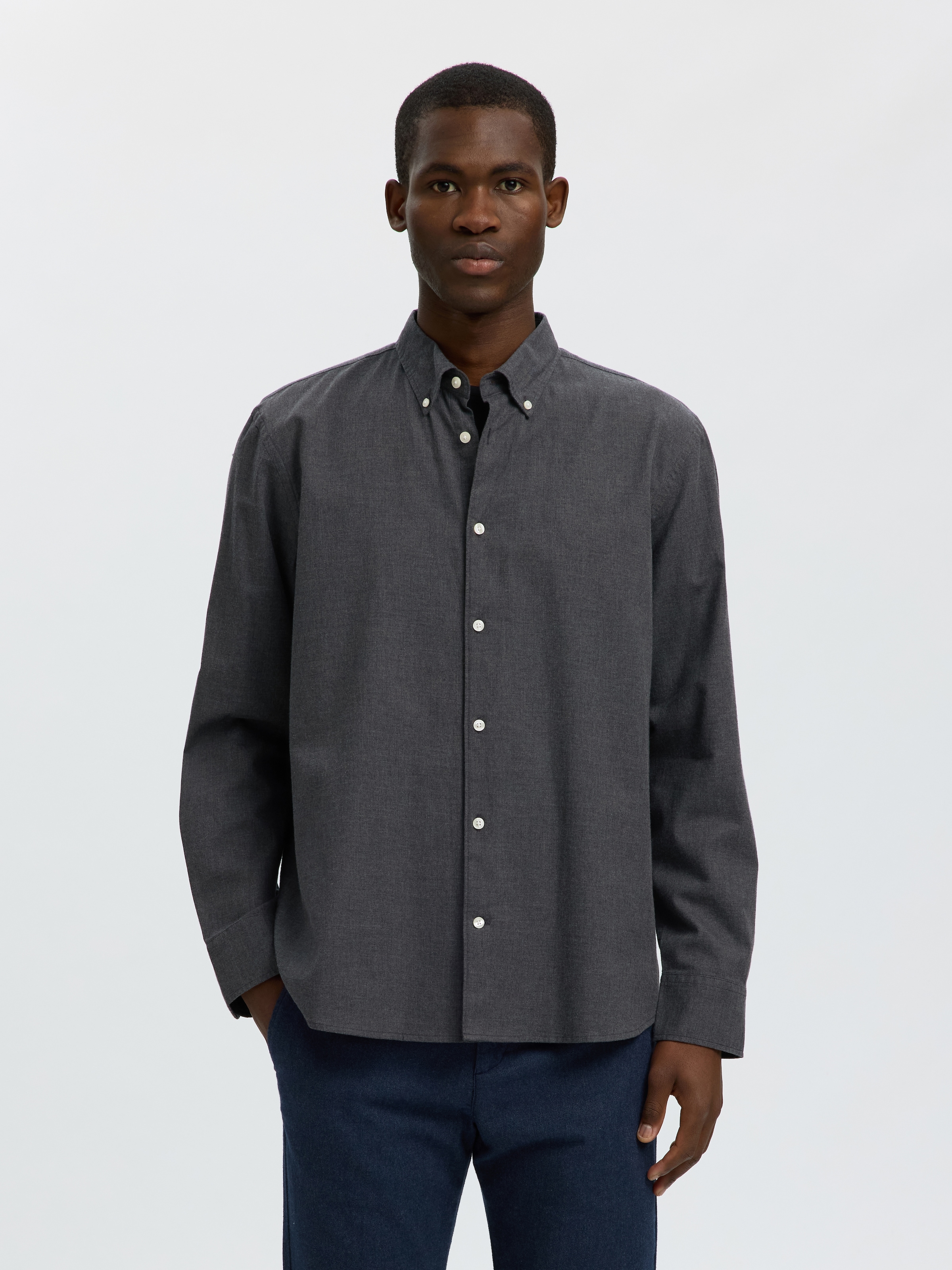 SELECTED Langarmhemd »SLMREGCOLE JAY MELANGE LS SHIRT NOOS« Baumwolle, regular fit
