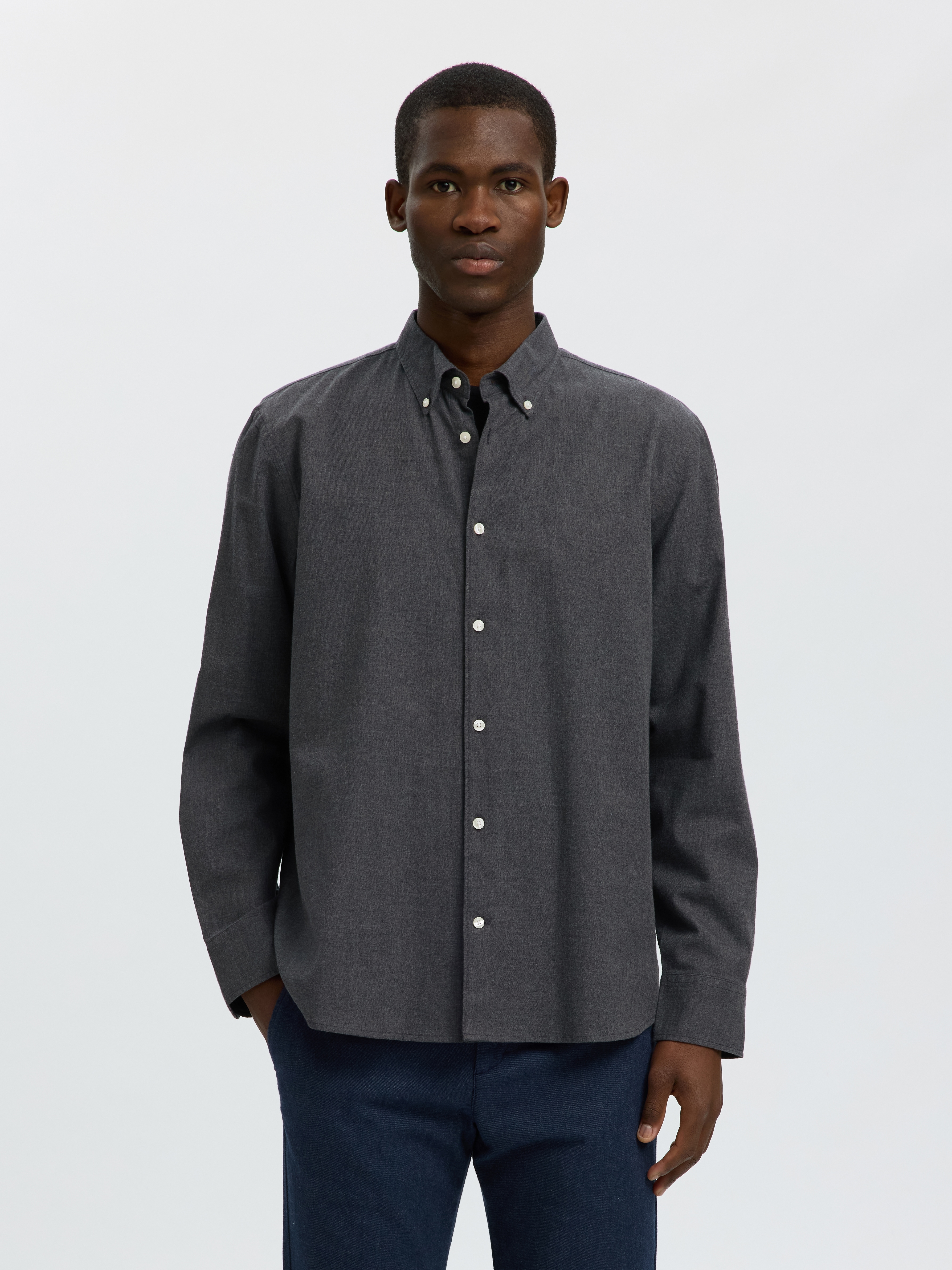 SELECTED "SLMREGCOLE JAY MELANGE LS SHIRT NOOS" Baumwolle, regular fit