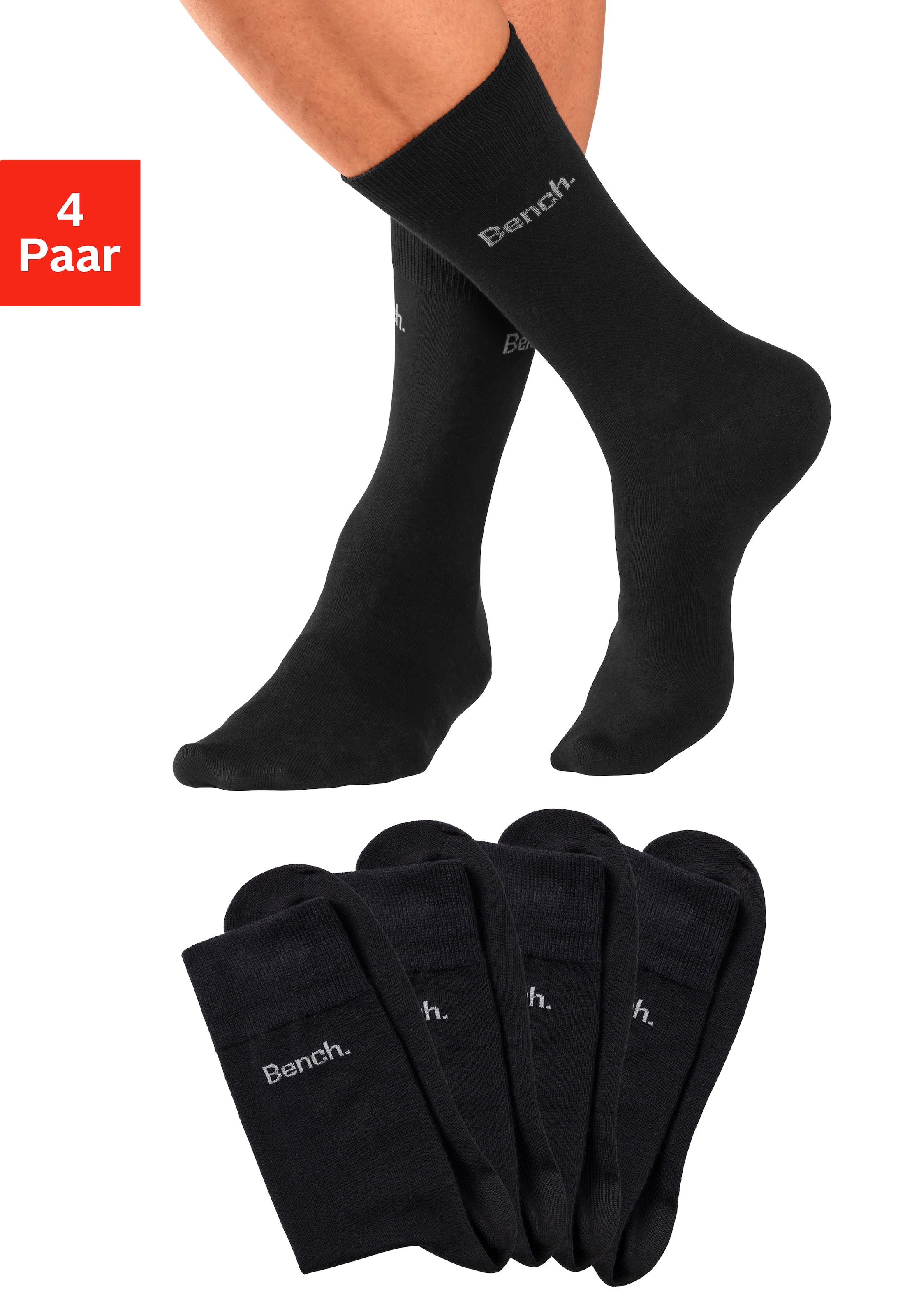 BENCH. Herren Basicsocken, Gr. 47, schwarz, Baumwollmischung, unifarben, Socken, in angenehm weicher Markenqualität