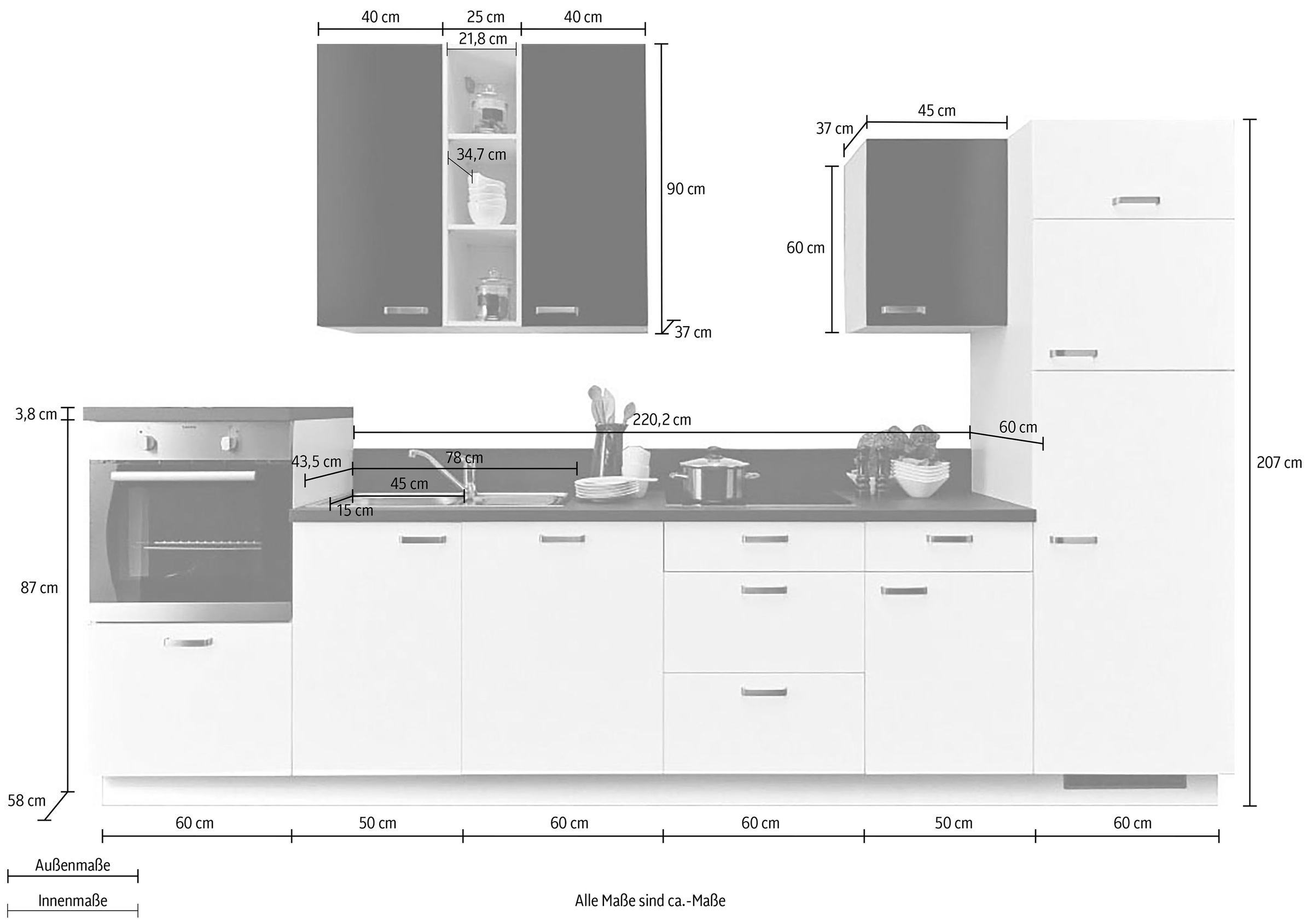 KOCHSTATION Küchenzeile »"KS-Bari"«, mit Soft-Close-Funktion und Vollauszügen, vormontiert, Breite 340 cm