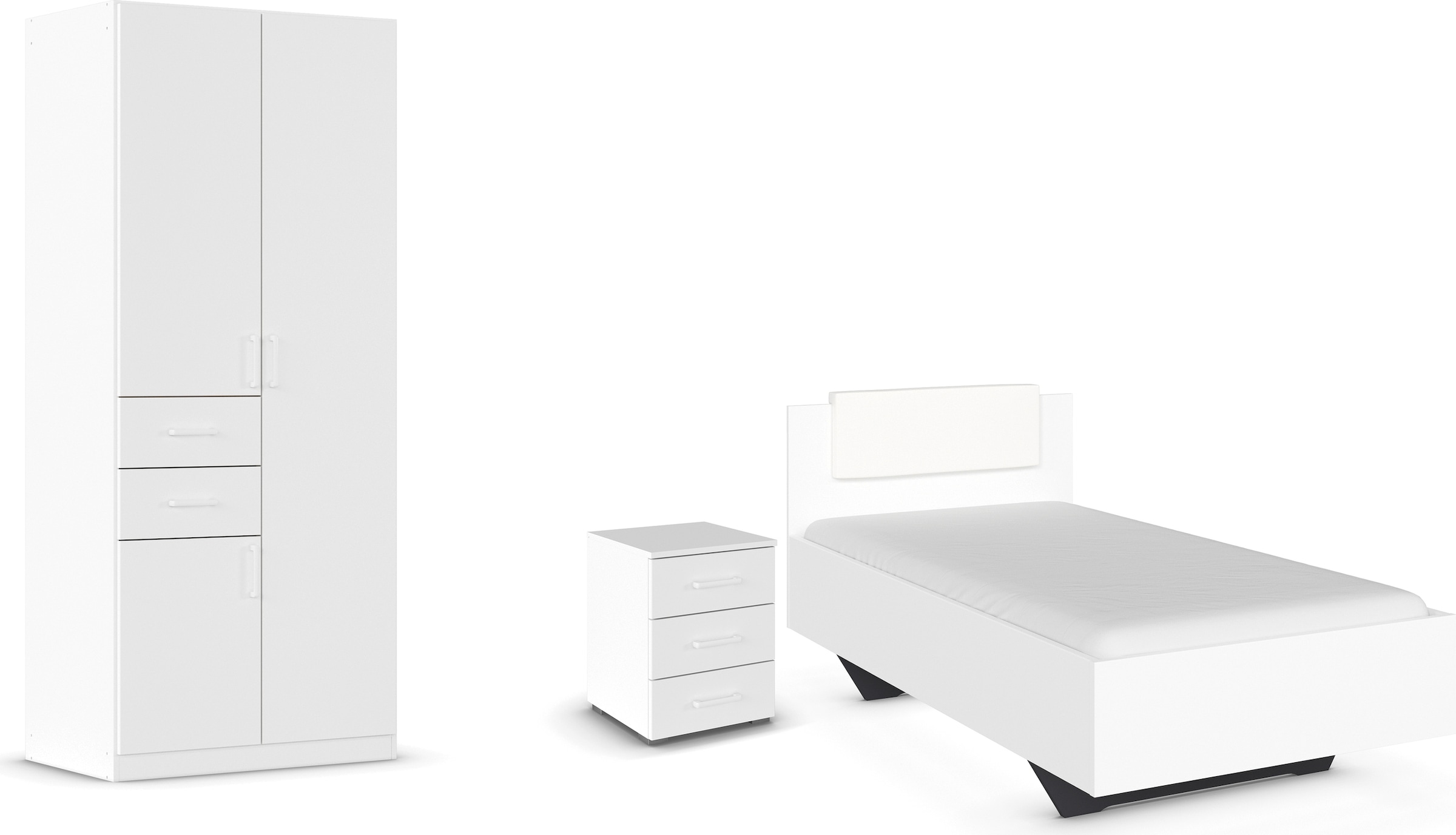 rauch "Komplettzimmer Komplettschlafzimmer Schlafzimmer-Set (3-St.) MAIKA" Set, 3 Stk. tlg. Schrank 3 Breiten, 2 Höhen, Bett 100 cm, Nachttisch MADE IN GERMANY