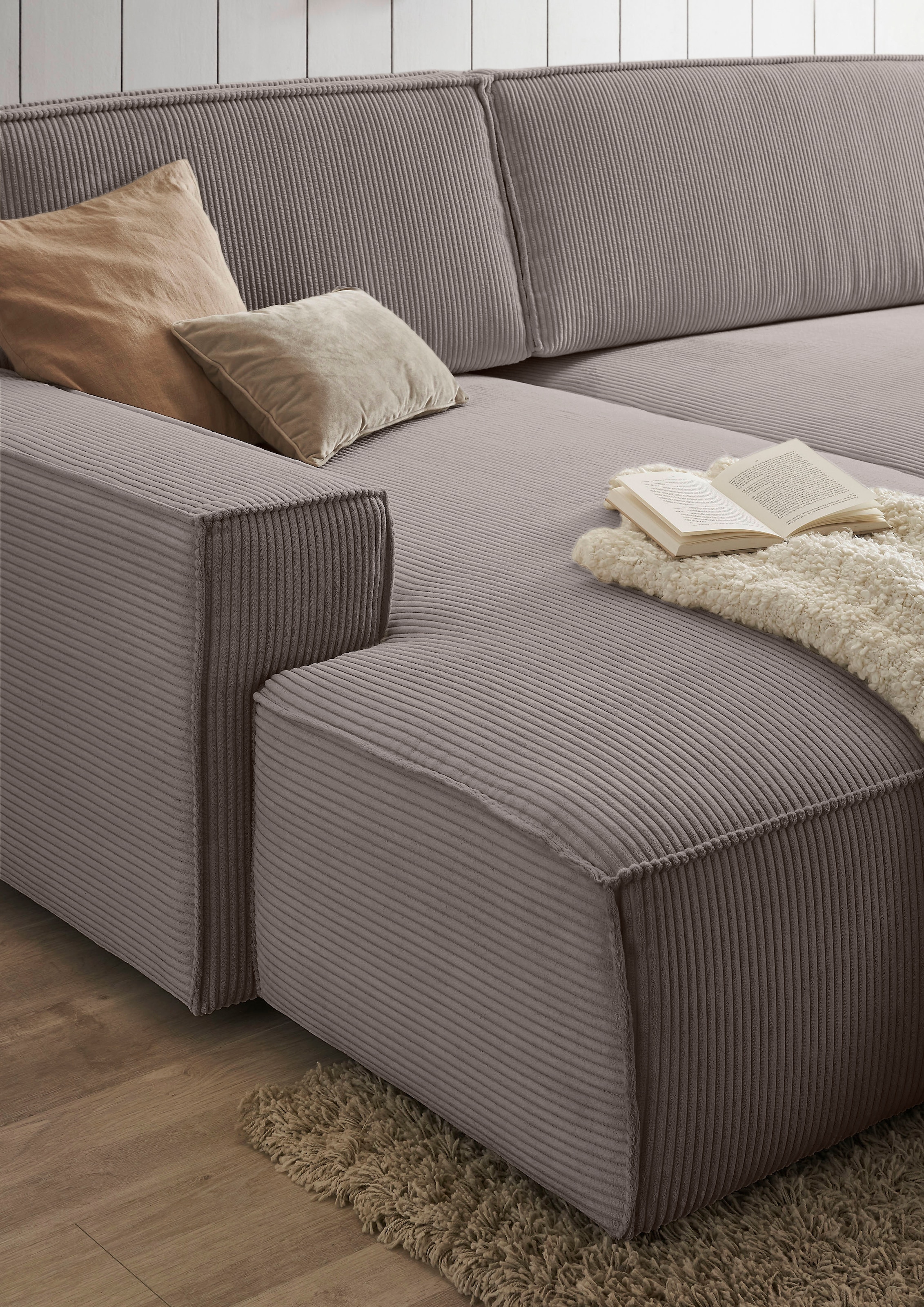 Home affaire Polsterecke »NEU: SHERWOOD XXL tief, L-Form mit Schlaffunktion, Big-Sofa mit Hocker«, (Set, 2 St.), stellbar zum Schlafsofa (Krokodilverbinder), Cord, Leinenoptik