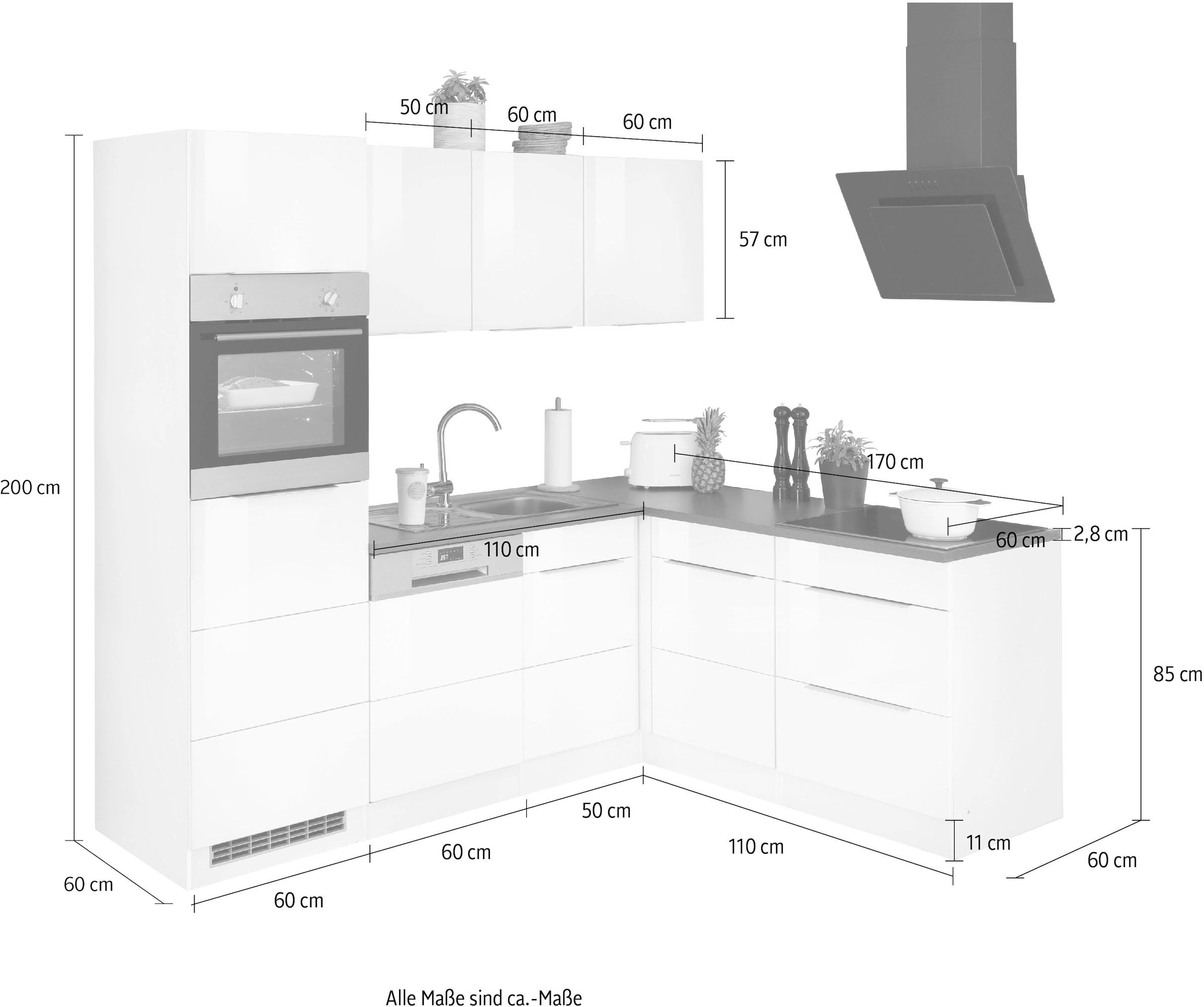 KOCHSTATION Winkelküche »KS-Brindisi«, Stellbreite 230/170 cm, wahlweise mit E-Geräten, mit MDF-Fronten