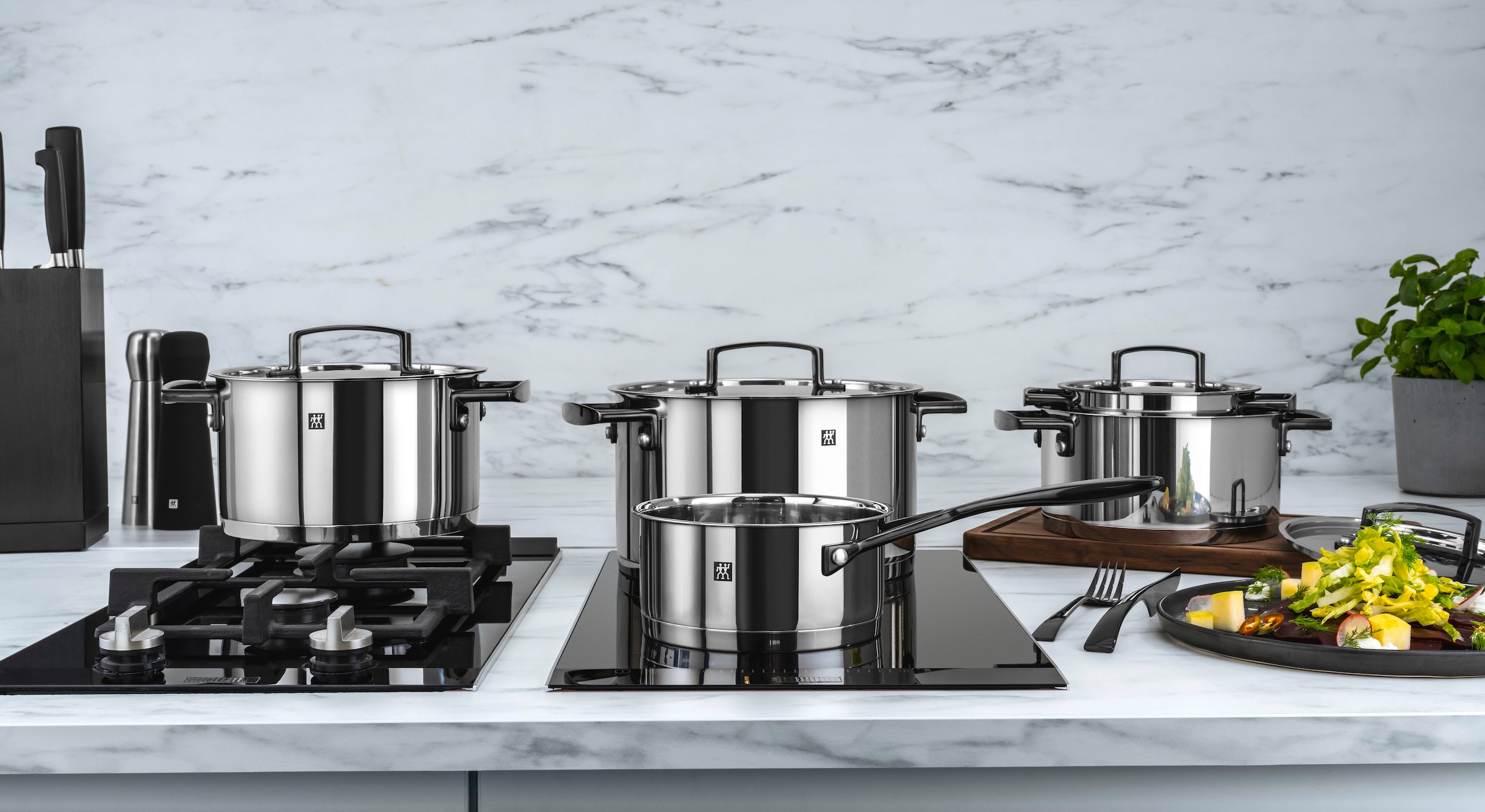 Zwilling Topf-Set »Bellasera«, Edelstahl 18/10, (Set, 5 tlg.), 18/10 Edelstahl, Rostfrei, 5-tlg. Induktion, Silberfarben