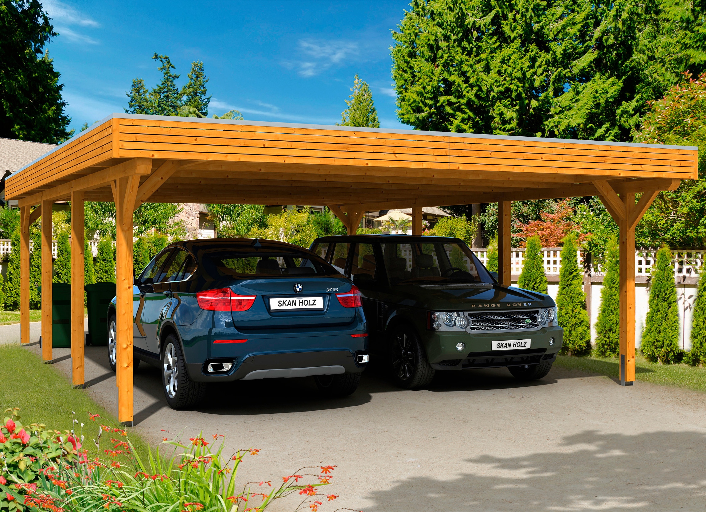Skanholz Doppelcarport "Spessart" Leimholz 550 cm hellbraun