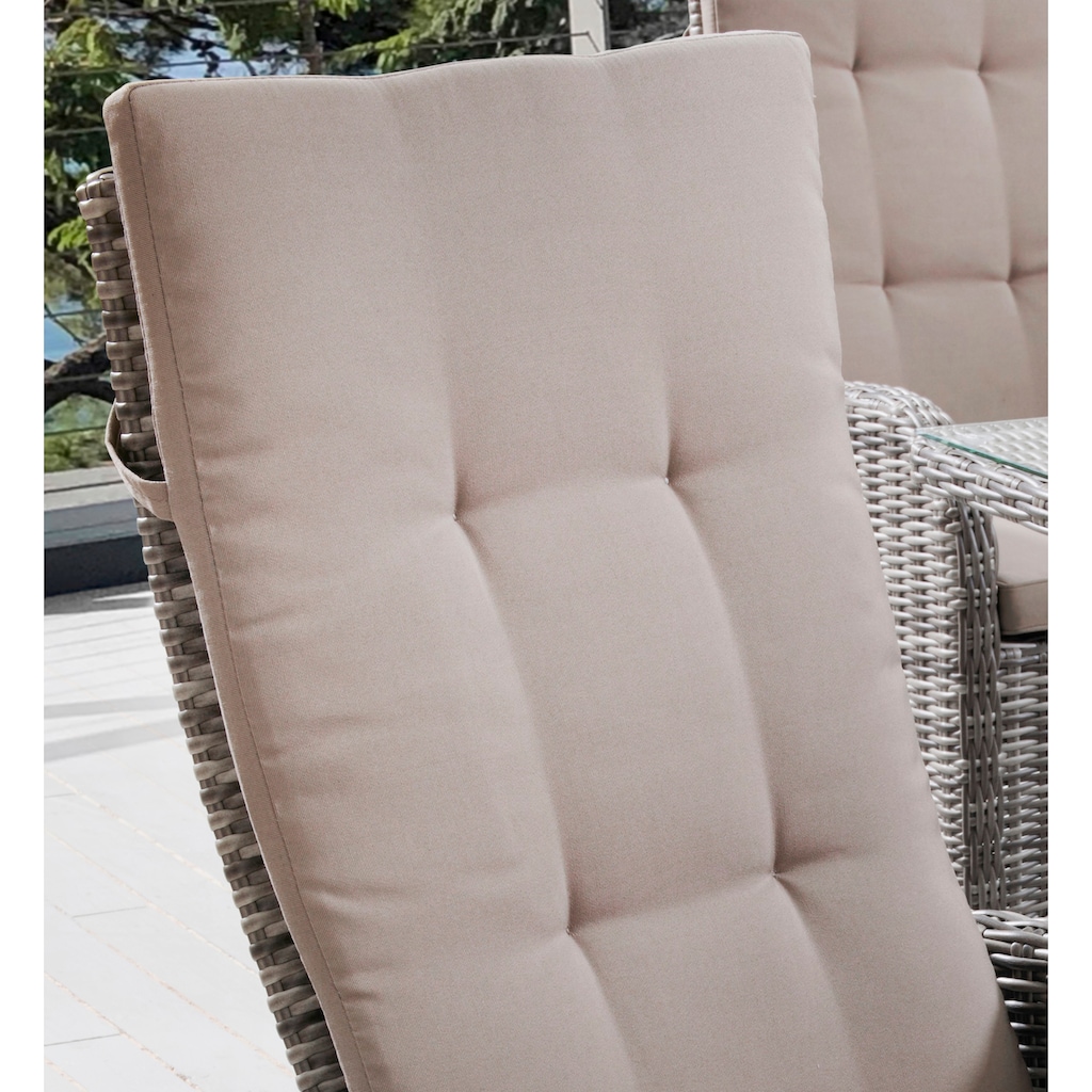 Destiny Garten-Essgruppe »BAHIA«, (Set, 13 tlg.), Polyrattan, 4 Hochlehner verstellbar, Tisch 165x90x75 cm, grau meliert