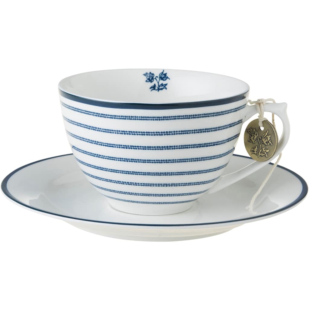 LAURA ASHLEY BLUEPRINT COLLECTABLES Cappuccinotasse »Mix Designs China Rose, Sweet Allysum, Floris, Candy Stripe«, (Set, 8 tlg., 4 Cappuccinotassen und 4 Unterteller)