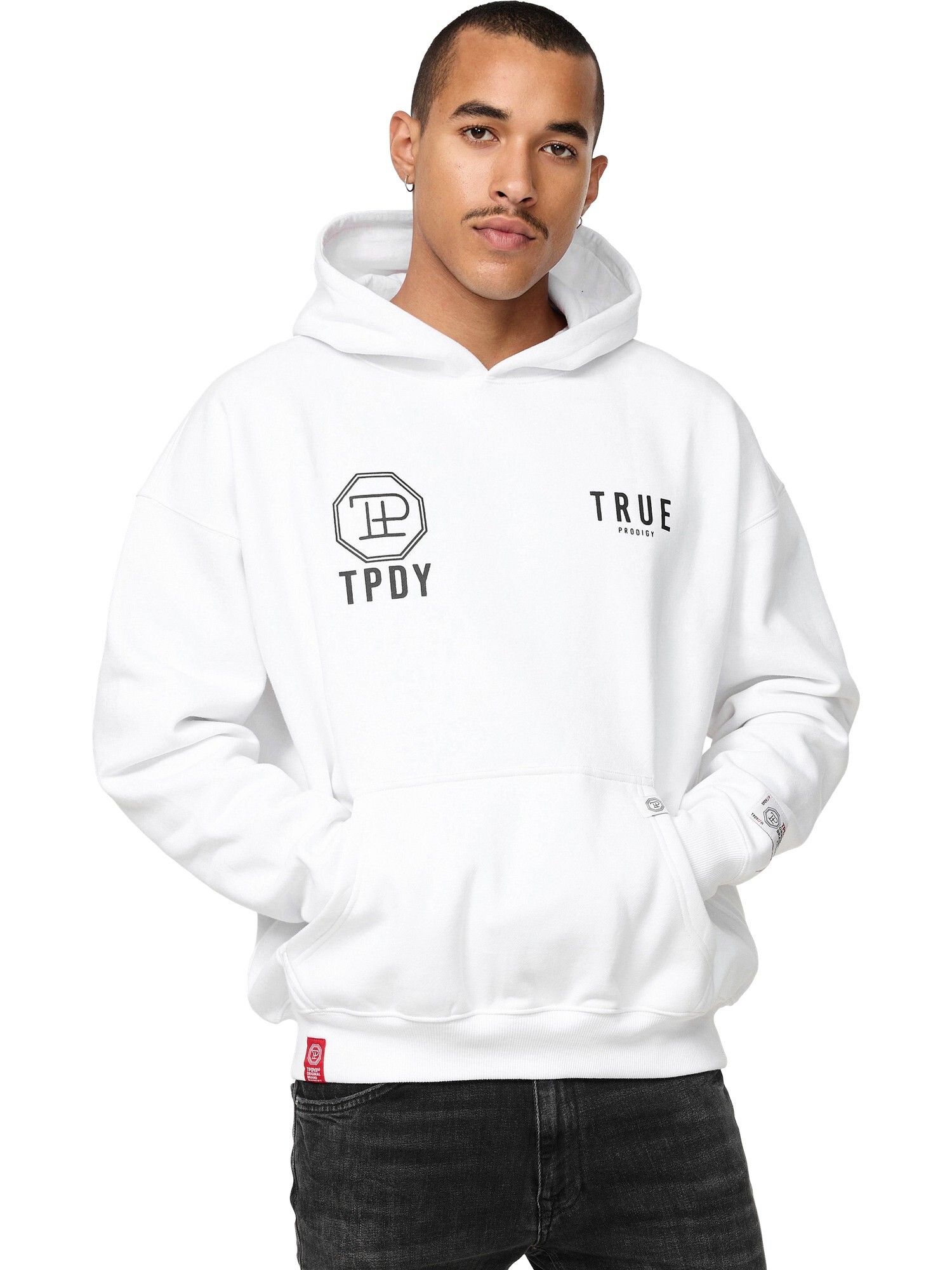 trueprodigy Hoodie "Aaren Logo Print Oversized Kapuze Kängurutasche"