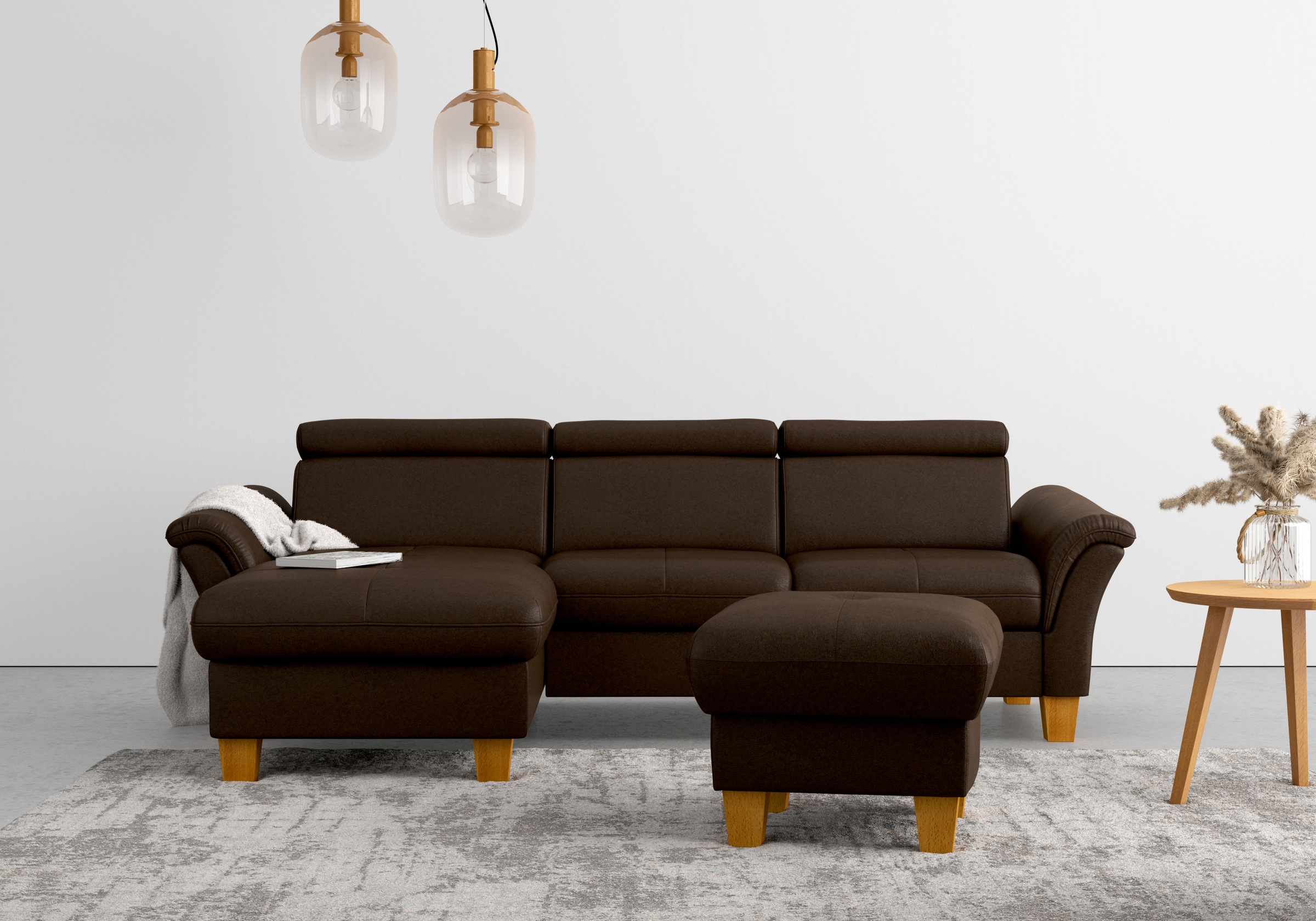 OTTO home Ecksofa "Lindgren L-Form" wahlweise mit Bett mit klappbaren Rollen, Kasten und Kopfverstellung