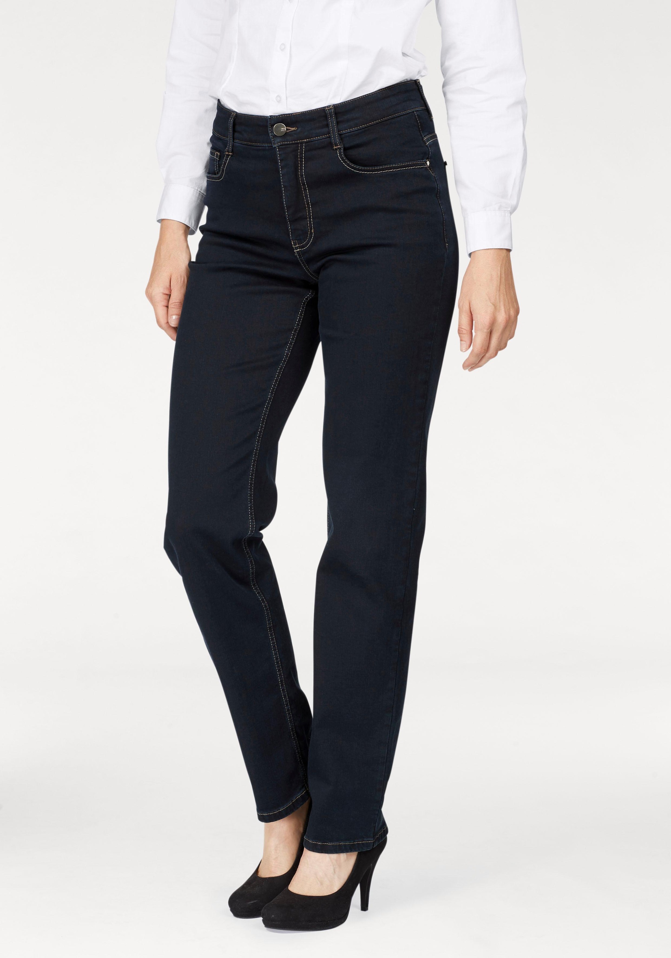 Bequeme Jeans MAC "Stella", Damen, Gr. 34, Länge 30, blau (dunkelblau rinsed), Denim/Jeans, Obermaterial: 92% Baumwolle, 5% Polyester, 3% Elasthan, clean, comfort fit knöchellang, Jeans, Gerader Beinverlauf