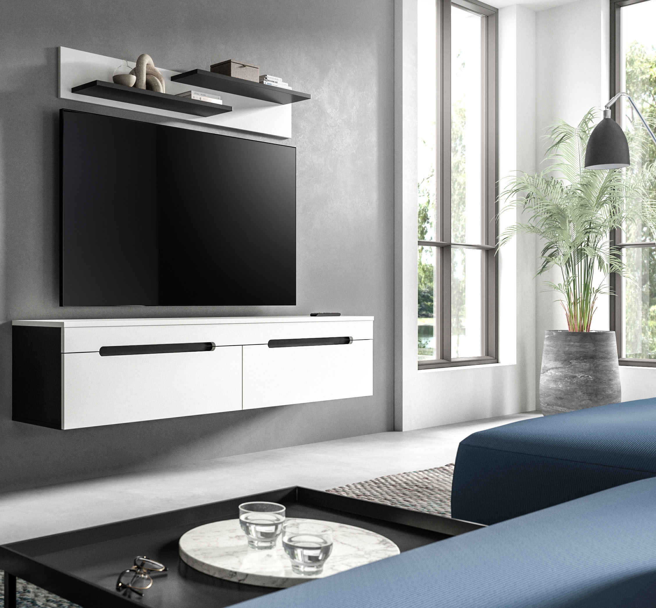 Home affaire Wohnwand »REHAT, TOPSELLER!, 2-teilig, wahlweise stehend und hängend montierbar« Set bestehend aus: Wandboard (13x19x8 cm) und Lowboard (170x38x33 cm), 2 Stk. tlg.
