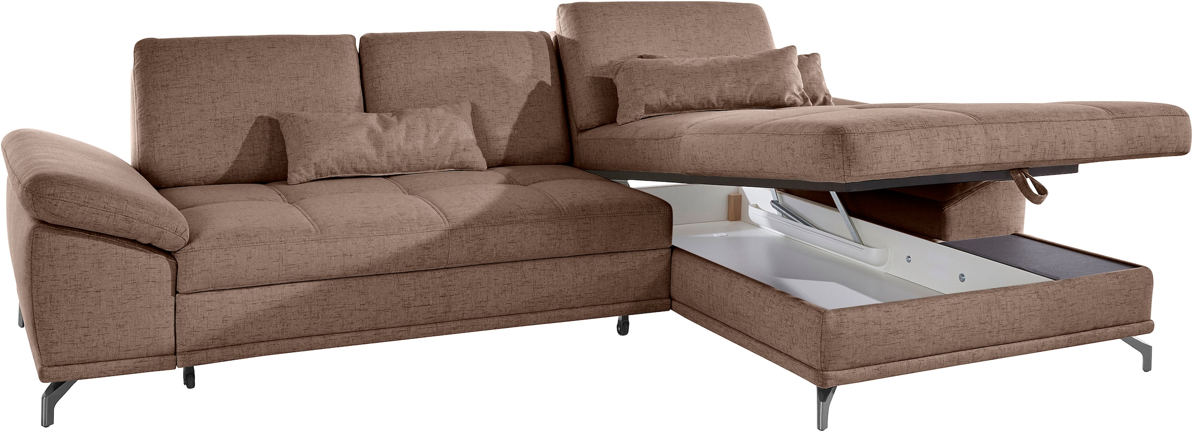 Places of Style Ecksofa Costello, mit Sitztiefenverstellung und Armlehnfunktion, incl. 3 Nierenkissen