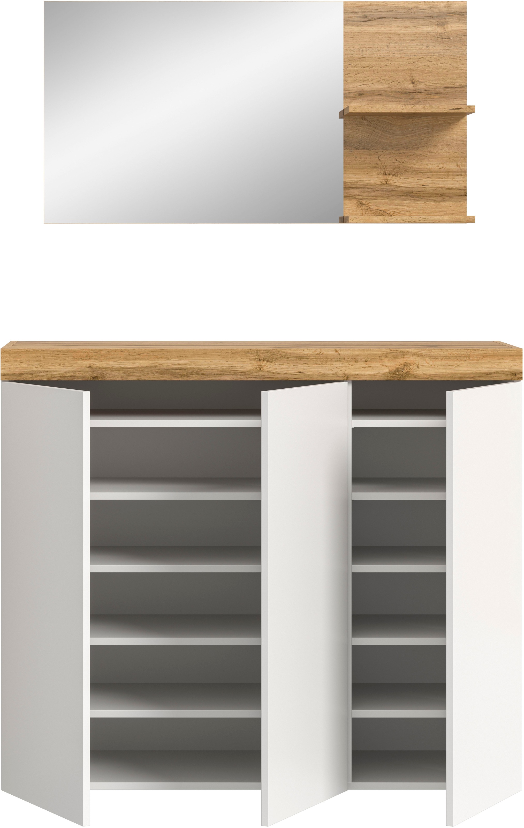 OTTO home Garderoben-Set »MAMBO, TOPSELLER!, 2-teilige Kombination, stehend & hängend montierbar« bestehend aus: Kommode, Spiegel, 2 Stk. tlg.