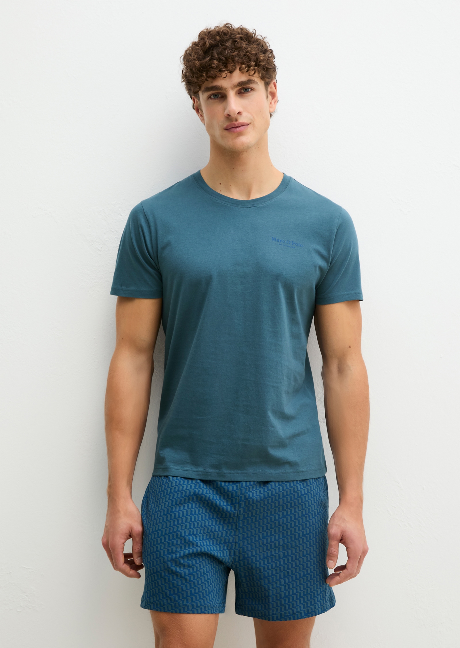 Marc OPolo Shorty 2 tlg. mit kurzem Arm, Rundhalsausschnitt und gemusterter Hose