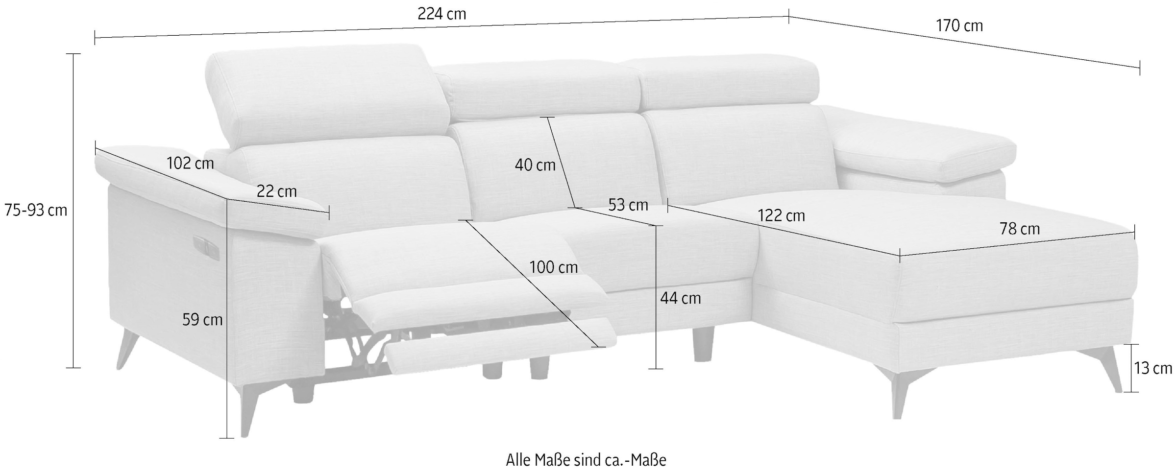 Places of Style Ecksofa »Samira«, mit elektrischer Relaxfunktion in einem Sitz und USB-Anschluss