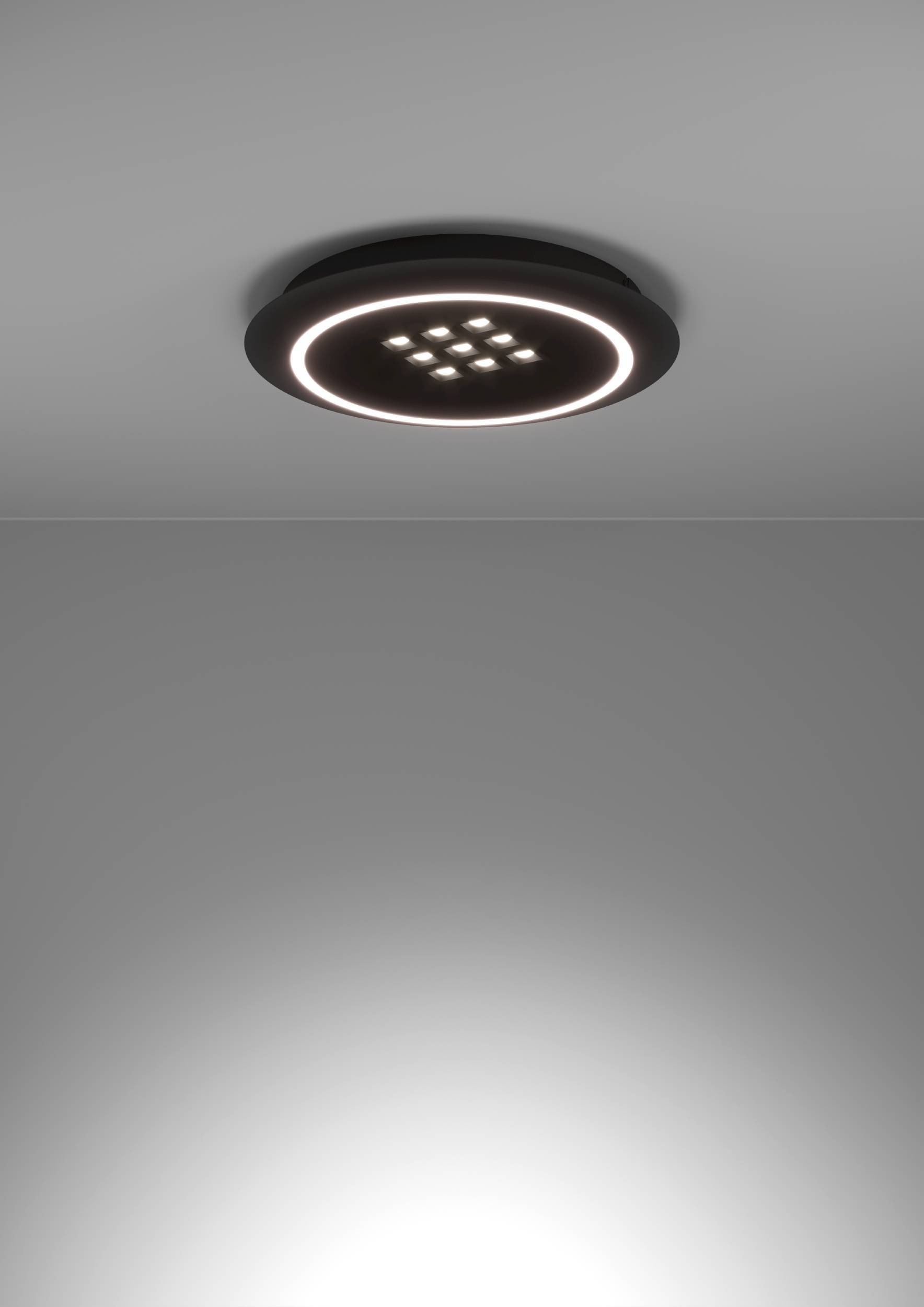 EGLO Deckenleuchte »Balazote Deckenlampe rund aus Metall und Konststoff Lampe Bürolampe« LED-Modul 1 Stk. Kaltweiß | Neutralweiß | Warmweiß Wand-/Deckenleuchte - H5 x Ø38 cm - schwarz - 1X20,5W;9X0,9W inkl.