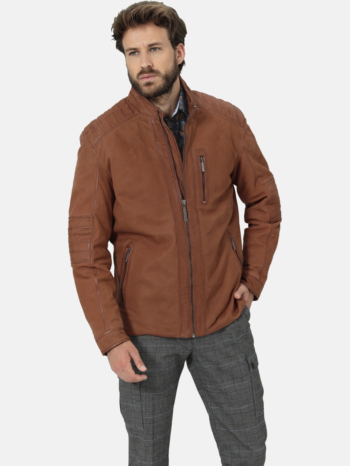 Lederjacke »Lederjacke SORENTELLO«, (1 St.), mit Ziernähten