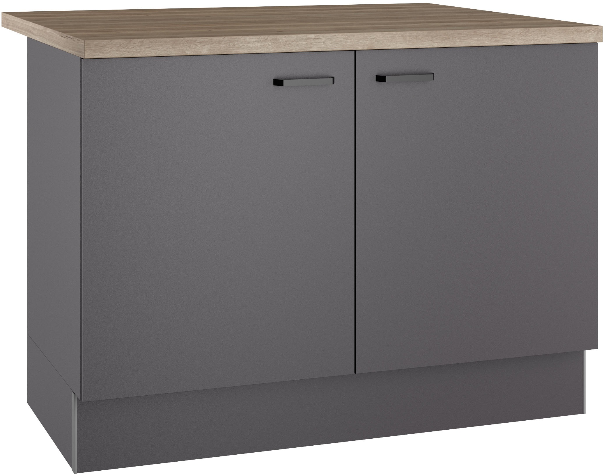 Kücheninsel KOCHSTATION, B:121cm H:90,8cm T:96,5cmküche: grau, korpus: anthrazit, arbeitsplatte: wildeichefarben struktur, Komplettküchen-Sets,