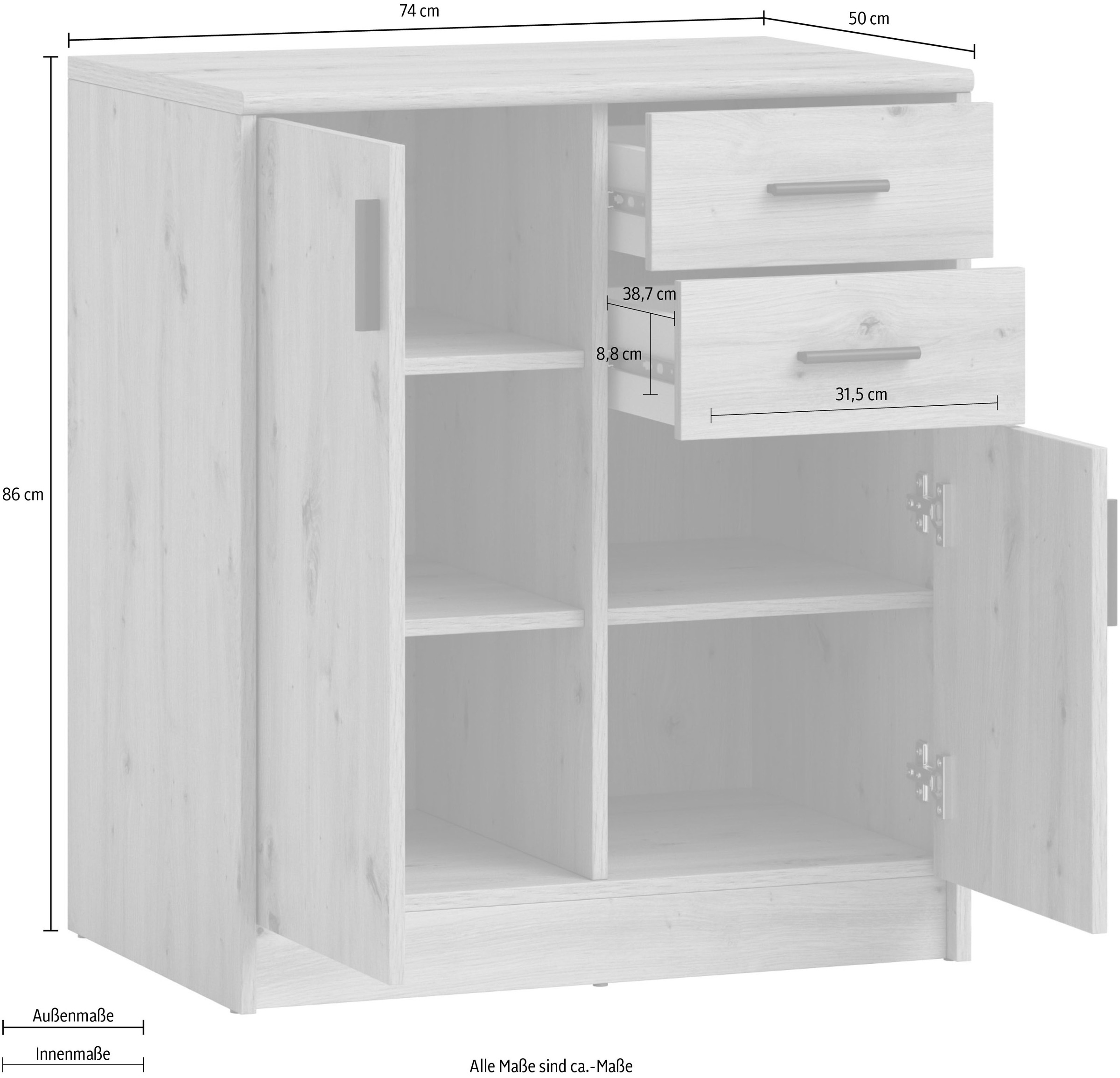 HBZ Sideboard »Nelly Kommode, BxHxT 74x86x50cm«, (1 St.), Breite 74cm, Einlegeböden verstellbar, foliert