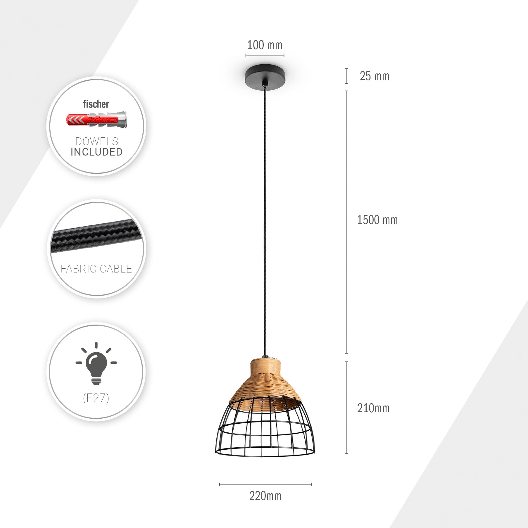 Boho Rattan Home Korb LED Vintage Pendelleuchte Hängeleuchte | E27 »PUCU«, Lampe Paco Esszimmerlampe BAUR