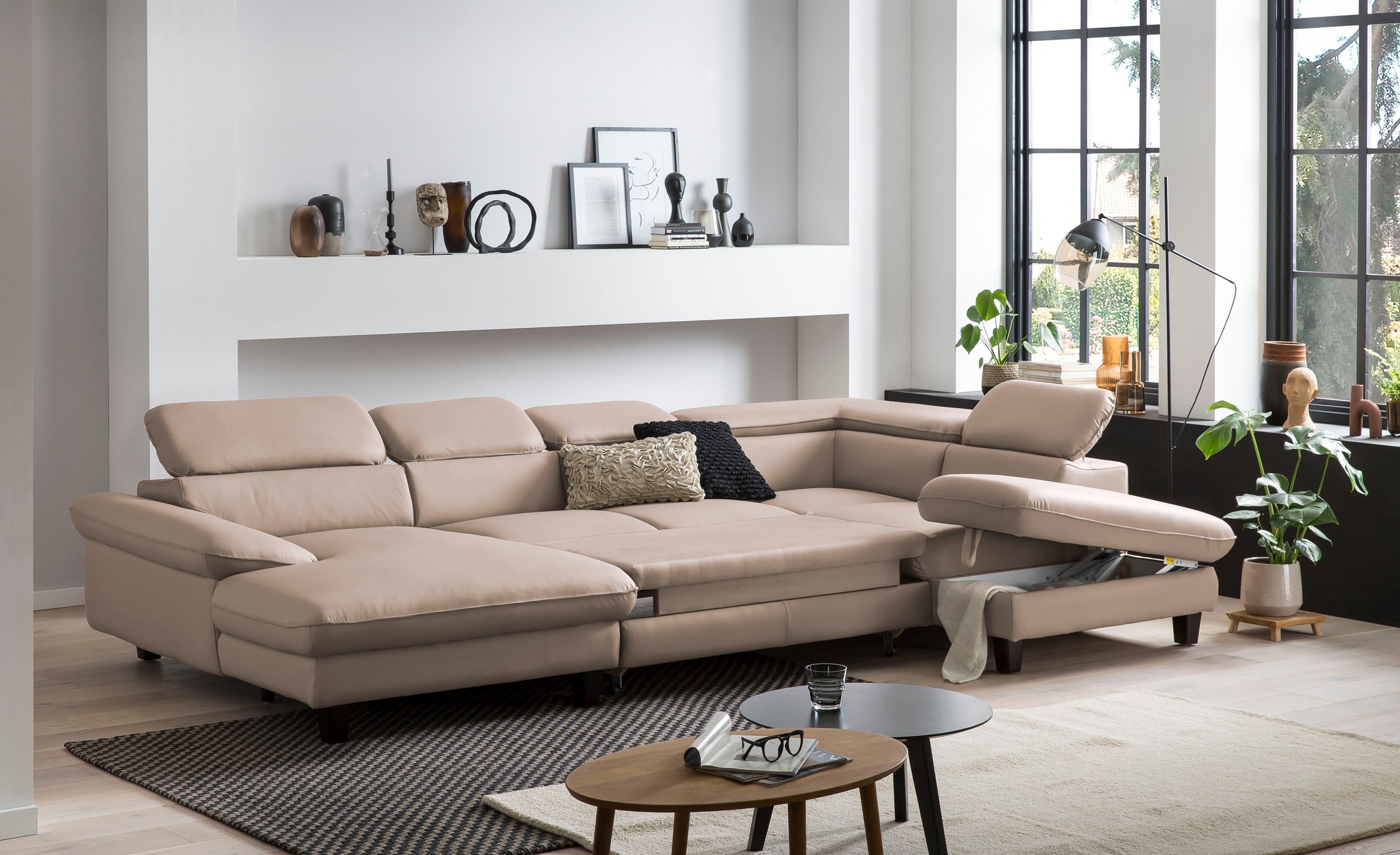 Home affaire Wohnlandschaft »Pilot U-Form«, mit Kopfteilverstellung, wahlweise mit Bettfunktion & Bettkasten