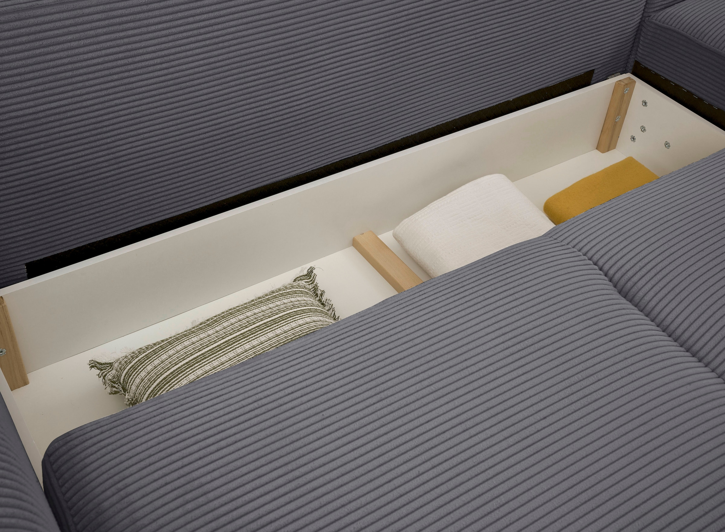ED EXCITING DESIGN Ecksofa »Angelina L-Form«, mit Bettfunktion, Bettkasten & 5 Zierkissen