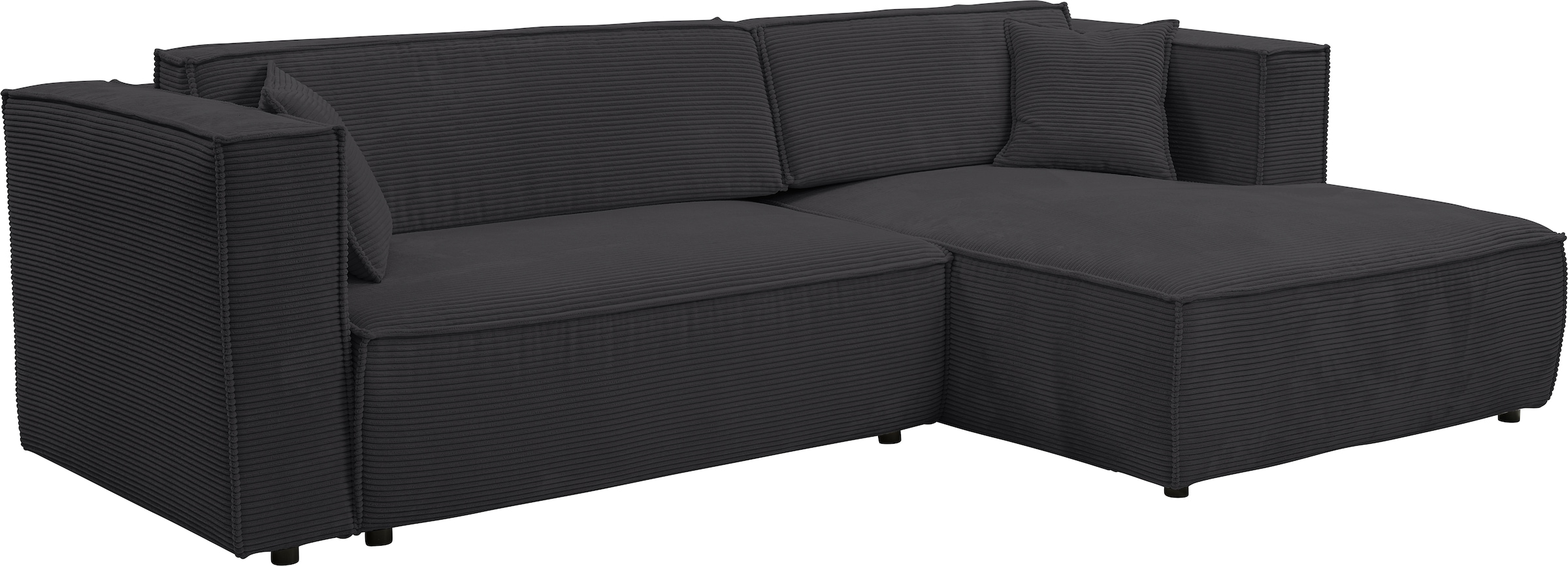 WERK2 Ecksofa »Atlanta-New, modernes Design, Stellmaße 280x147cm, L-Form, Kedernaht«, hoher Komfort, Schlaffunktion & Bettkasten, Cord, Anthrazit