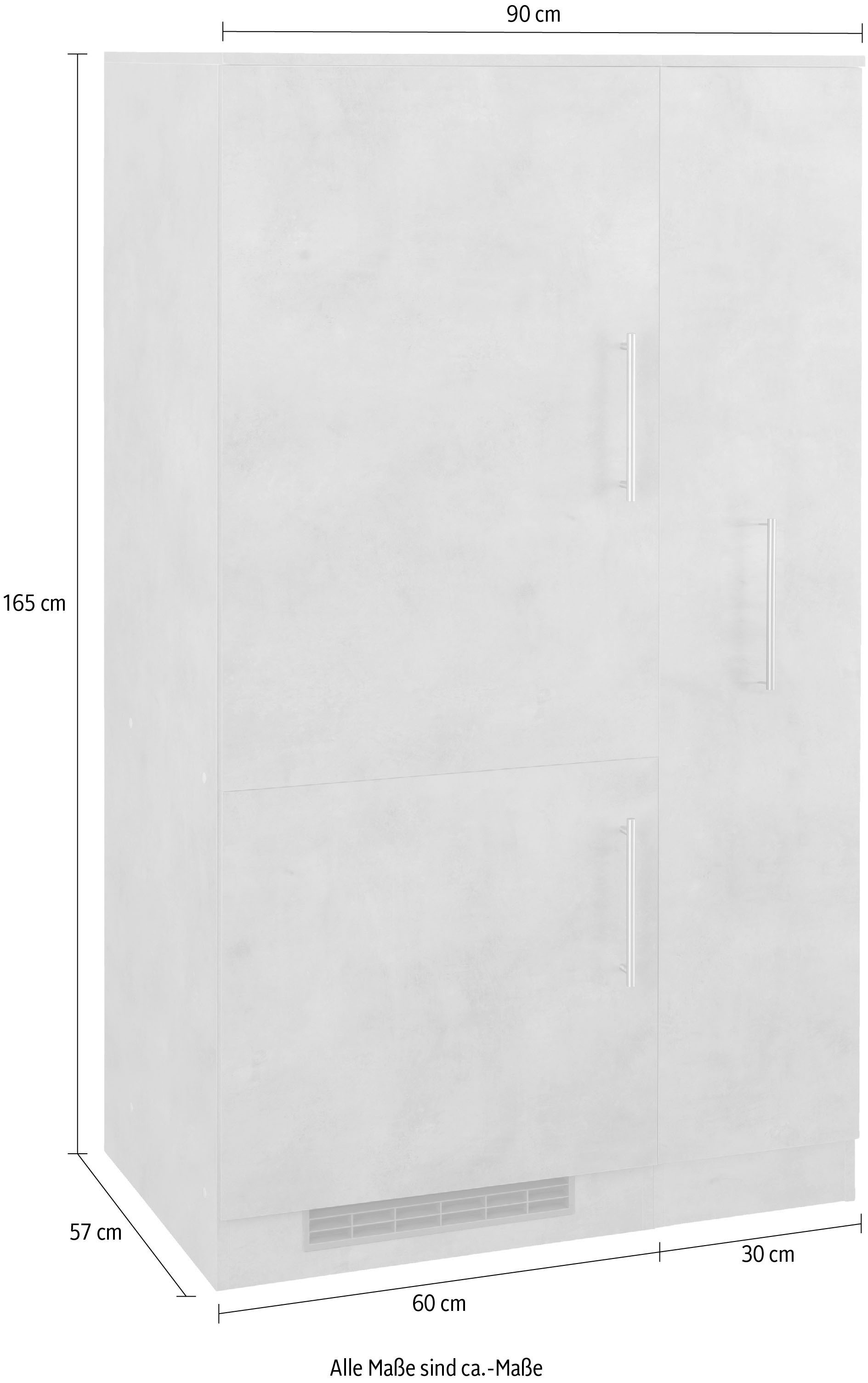 wiho Küchen Küche »Cali«, Kühlumbauschrank mit Stauraum, wahlweise mit E-Geräten, Breite 90 cm