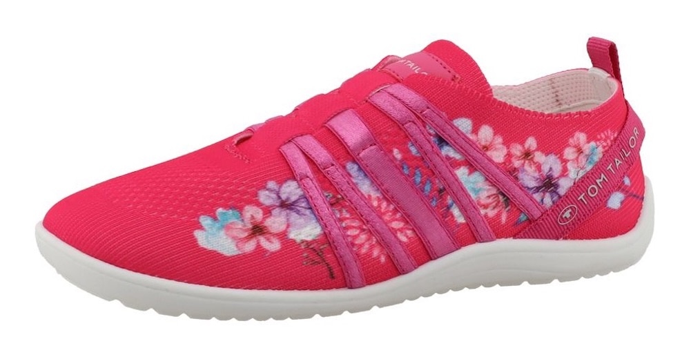 Barfußschuh TOM TAILOR "Lidia", Jungen, Gr. 37, pink multicolor, Lederimitat, Textil, Schuhe Barfußschuh, Freizeitschuh, Schlüpfschuh mit Blütenmuster
