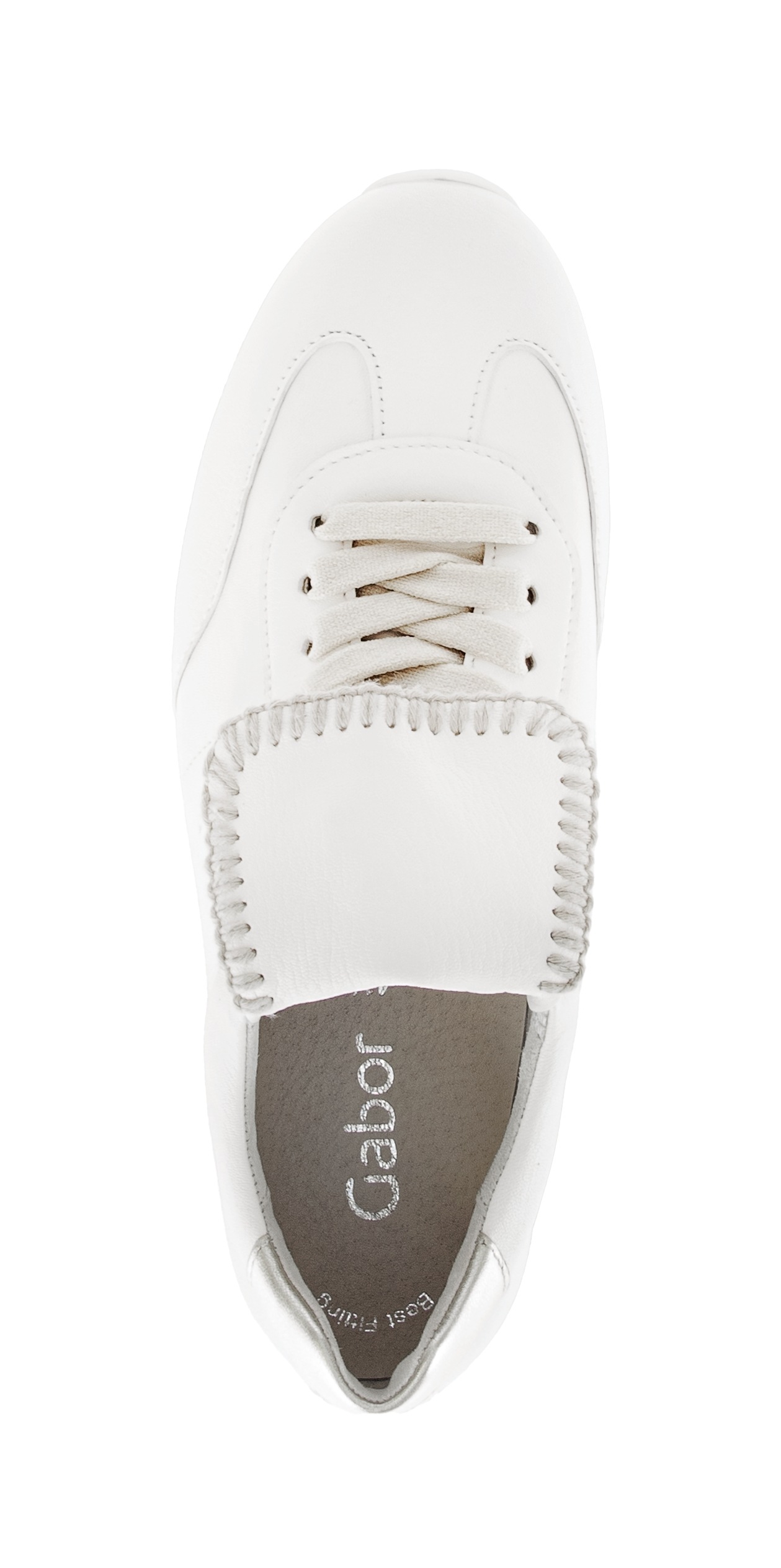 Sneaker GABOR, Damen, Gr. 38, weiß, silberfarben, Nappaleder, Textil, Schuhe Sneaker, Freizeitschuh, Halbschuh, Schnürer mit Ziernähten und Kontrastbesatz 6