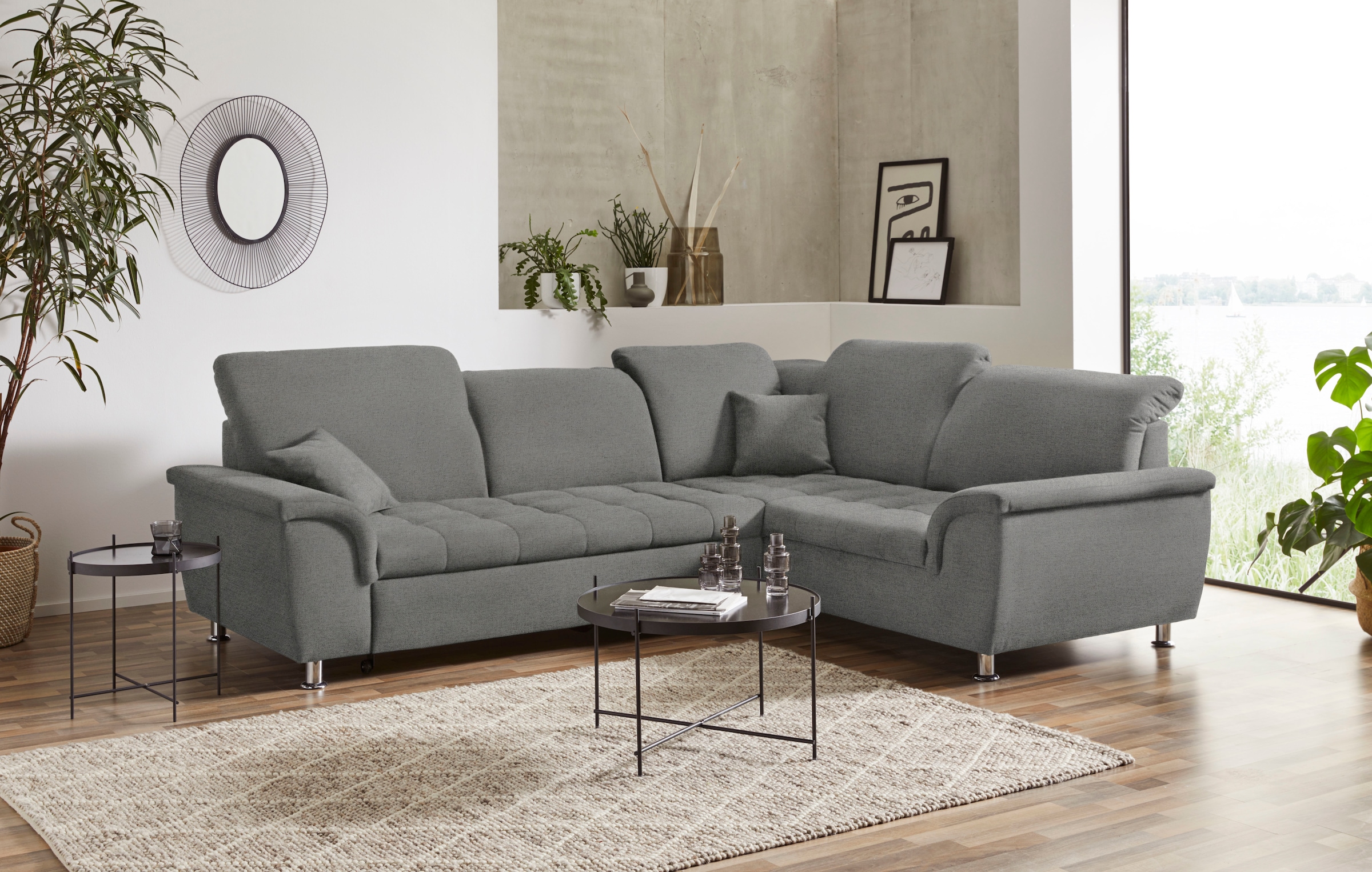 DOMO collection Ecksofa "FRANZI zeitlos und elegant, moderne Sitzheftung, L-Form" wahlweise mit Kopfteilverstellung (dann Breite: 275 cm)