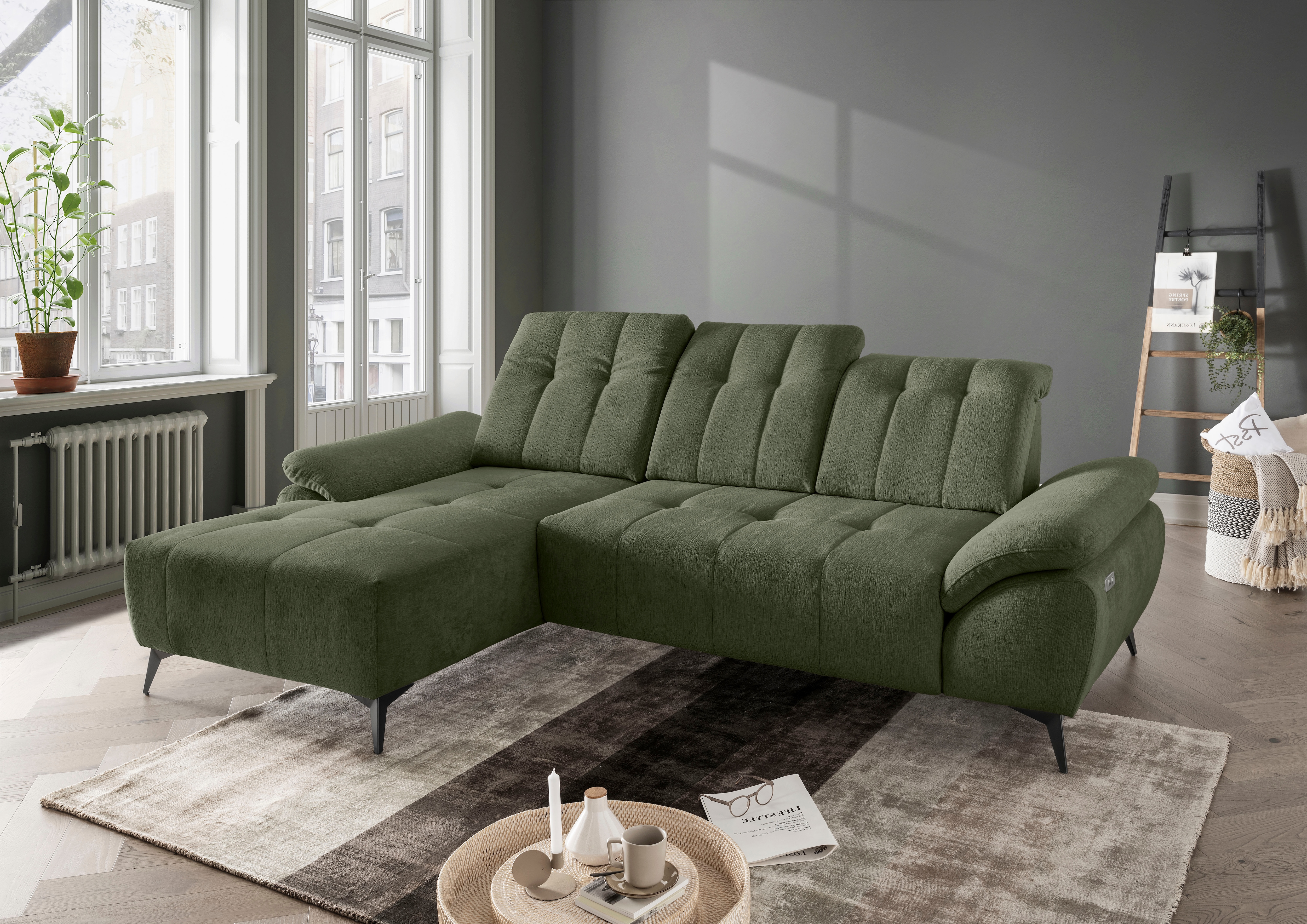 Home affaire "Fiore modern, bequeme Armlehnen, tolle Detailverarbeitung, L-Form" elektrischer Sitzvorschub und Kopfstützen höhenverstellbar