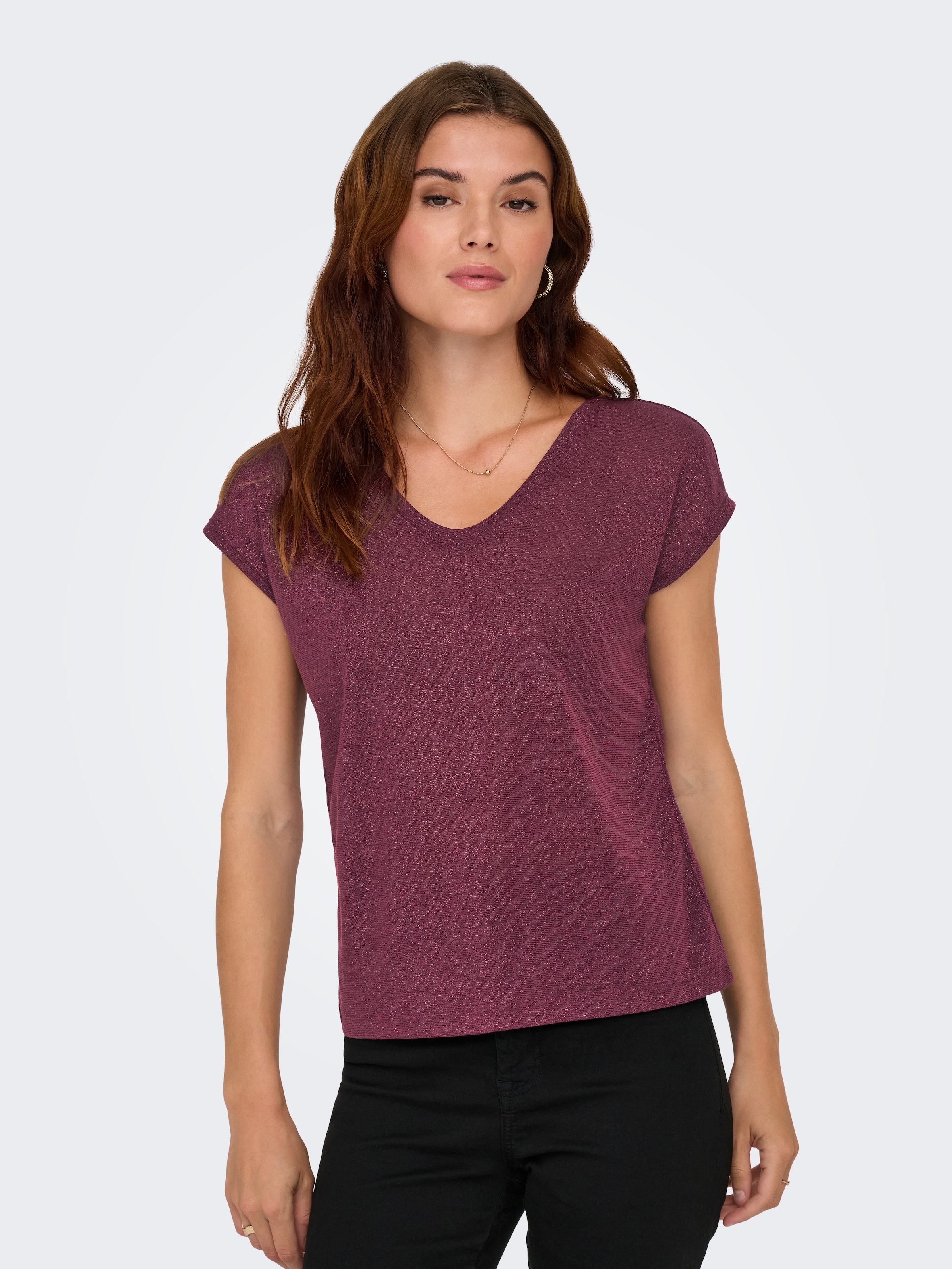 ONLY Kurzarmshirt "ONLSILVERY S/S V NECK LUREX TOP JRS NOOS" günstig online kaufen