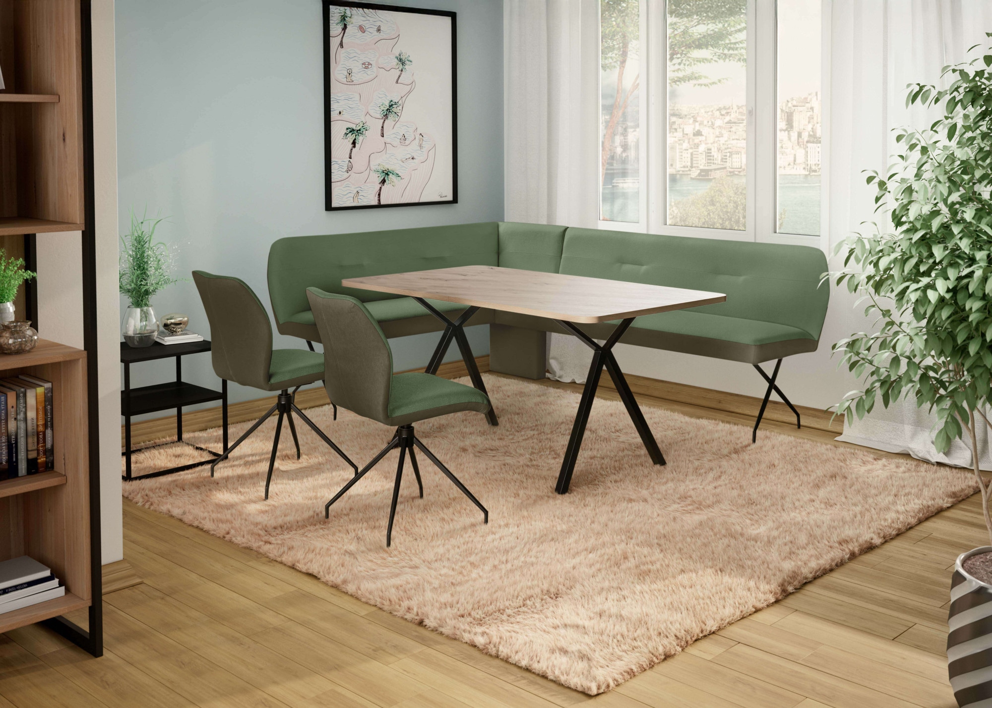 OTTO home Eckbankgruppe "Bruna Essecke, Sitzgruppe, Eckbankgruppe, Küchenbankgruppe" Set, 4tlg, 4 tlg. tlg. Stuhl: 360 drehbar (Rückst.), 2-Stoff-Design. Wellenfederung Eckbank