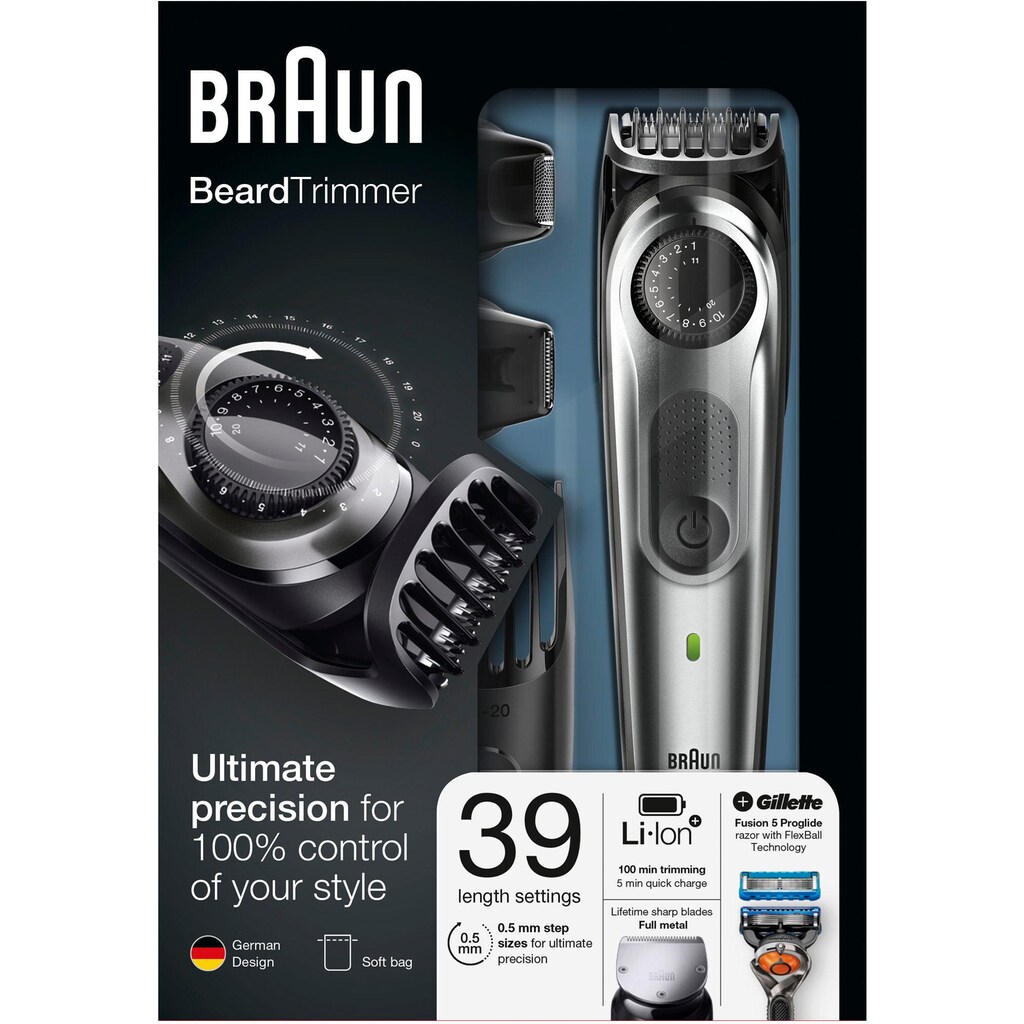 Braun Haar- und Bartschneider »BT7020«, 4 Aufsätze, mit Gratis Gillette Fusion5 ProGlide Rasierer