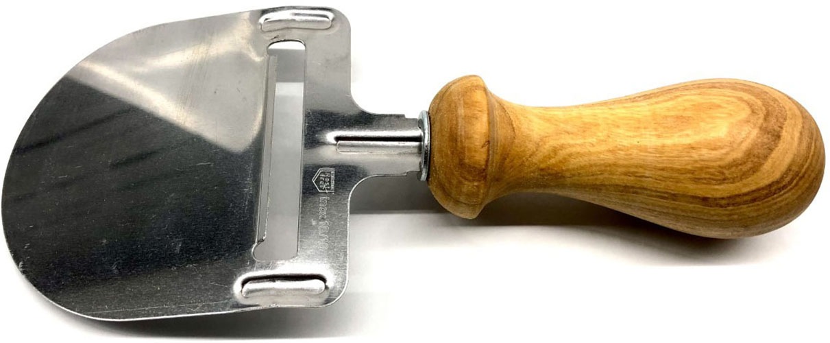 Olivenholz-erleben Käsehobel »aus Edelstahl mit Olivenholzgriff«, (1 St.), gedrechselter Griff, ideal für Schnitt- und Hartkäse, Schokolade