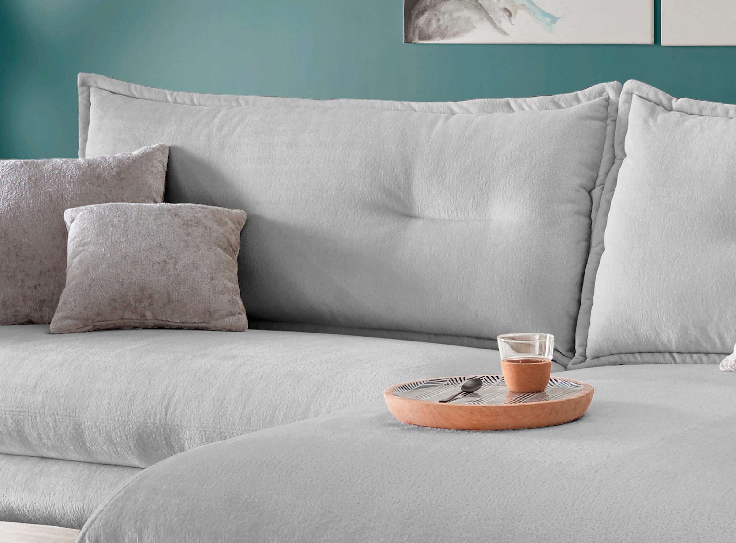 INOSIGN Ecksofa »Lazio modern und bequem, schmale Armlehnen, tolle Detailverarbeitung«, zwei verschiedene Fußfarben wählbar