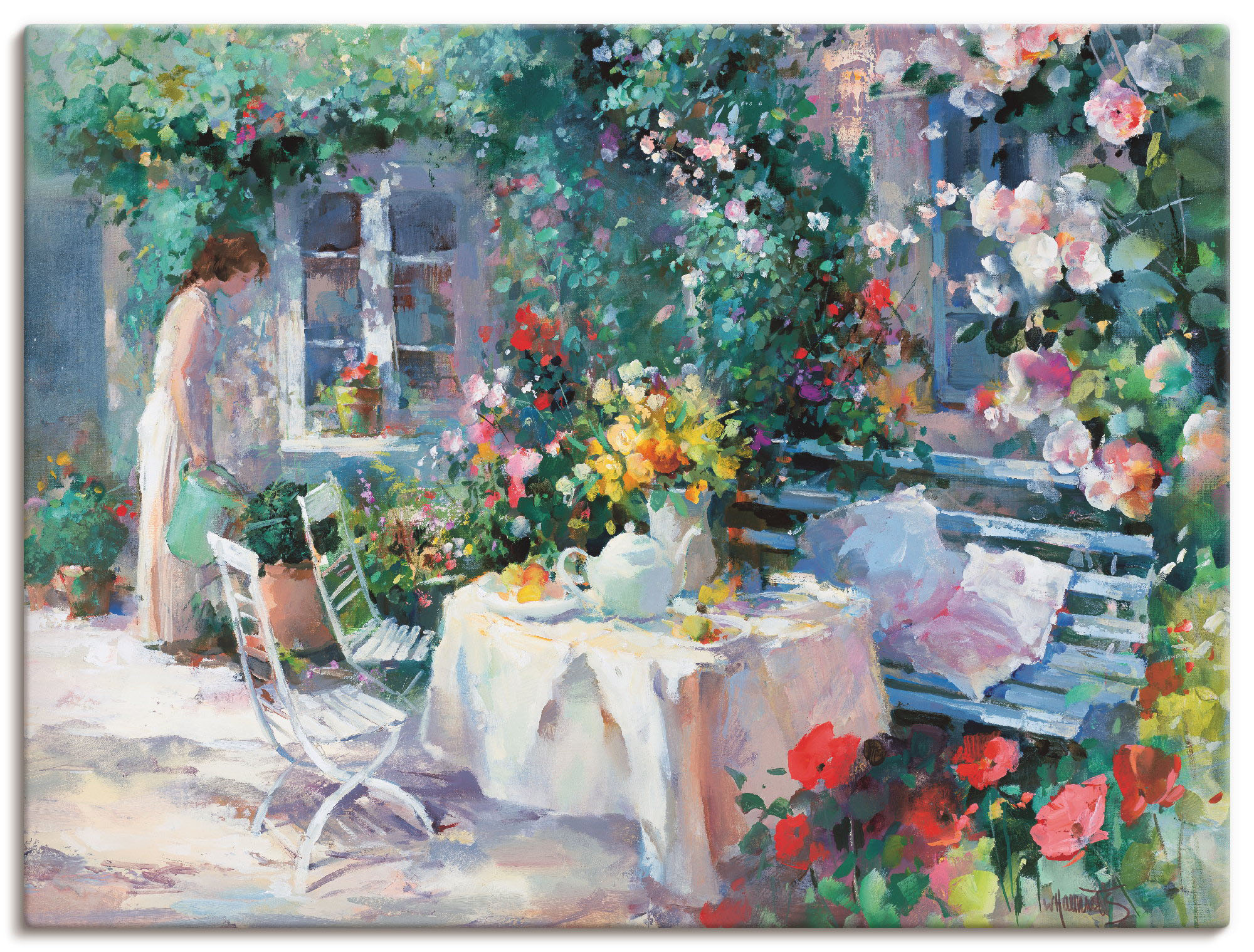 Artland Leinwandbild "Teezeit im Garten" Garten 1 Stk. tlg. auf Holzrahmen gespannt
