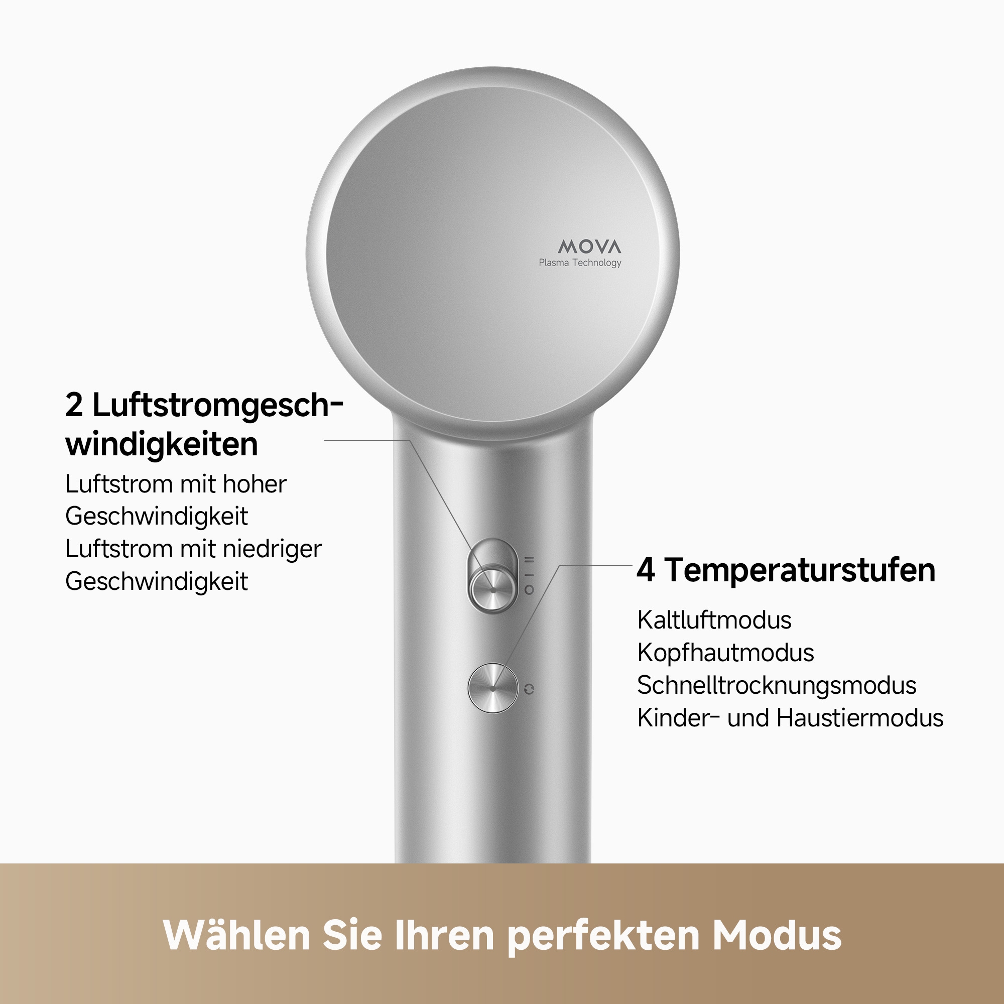 Mova Haartrockner »Shine 10« 1.800 W 1 Aufsätze Schnellhaartrockner