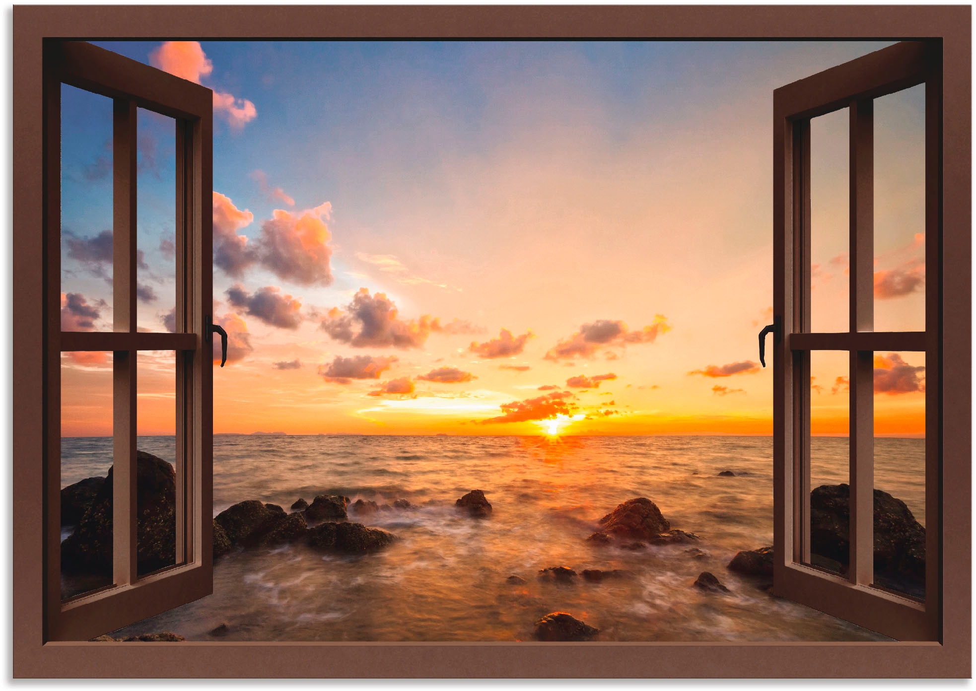 Artland Wandbild "Fensterblick Sonnenuntergang am Meer" Fensterblick 1 Stk. günstig online kaufen
