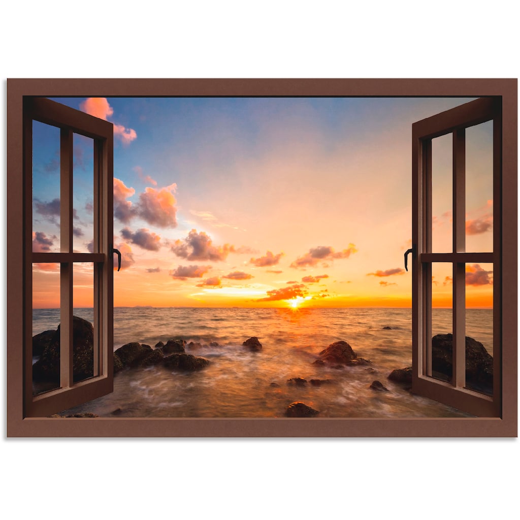 Artland Wandbild »Fensterblick Sonnenuntergang am Meer«, Fensterblick, (1 St.)