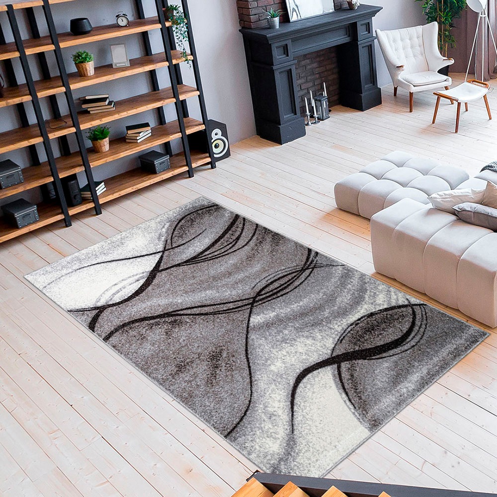 Teppich OTTO HOME "Tritom" Gr. 2, grau, B:80cm H:9mm L:150cm, Kunstfaser, Teppiche, Teppich, mit besonders weichem Flor, Kurzflor, modernes Wellen Muster 3